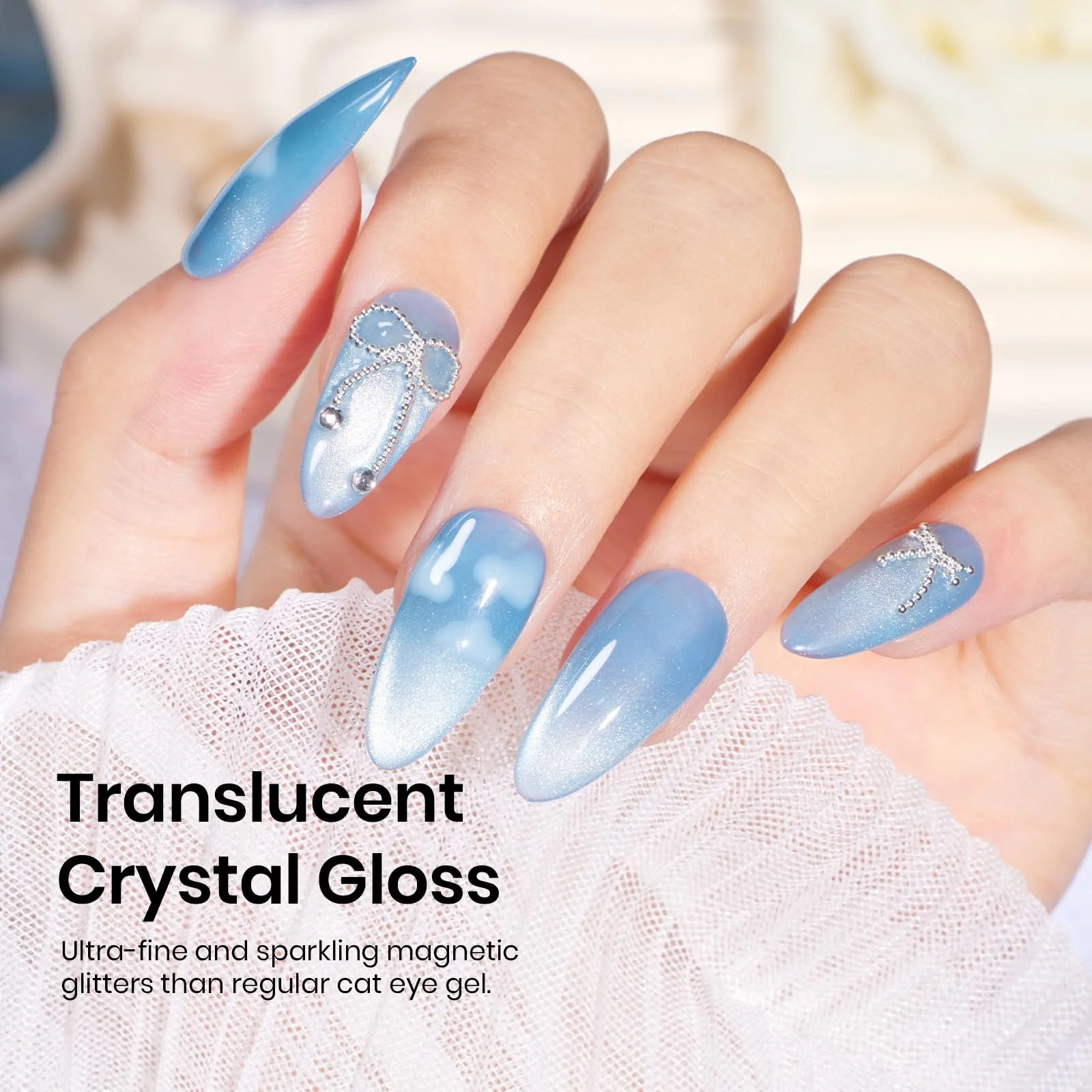 Light Lucite Cat Eye 6 Nails  Colors Gel Polish Summer Nails Set - Image 7