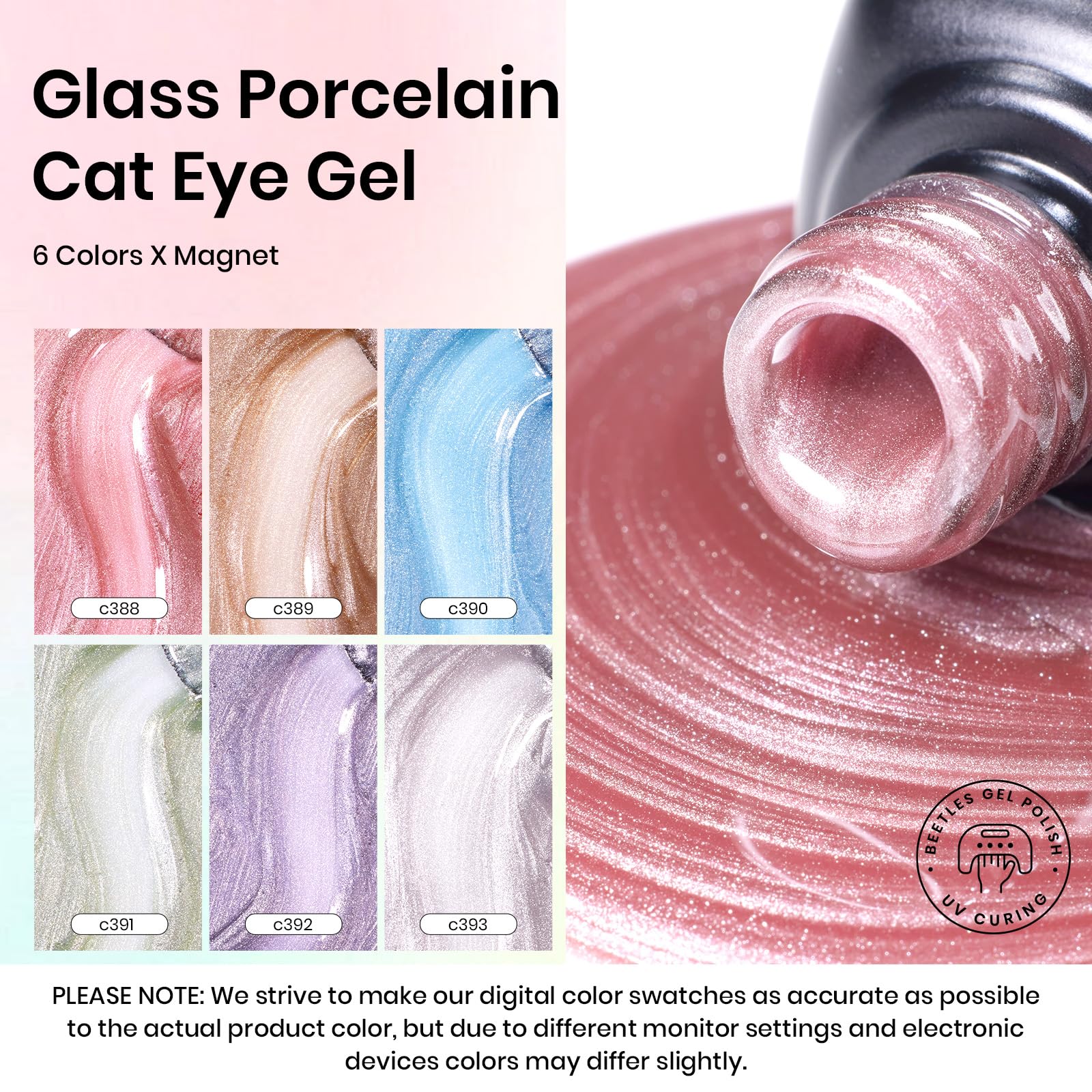 Light Lucite Cat Eye 6 Nails  Colors Gel Polish Summer Nails Set - Image 8