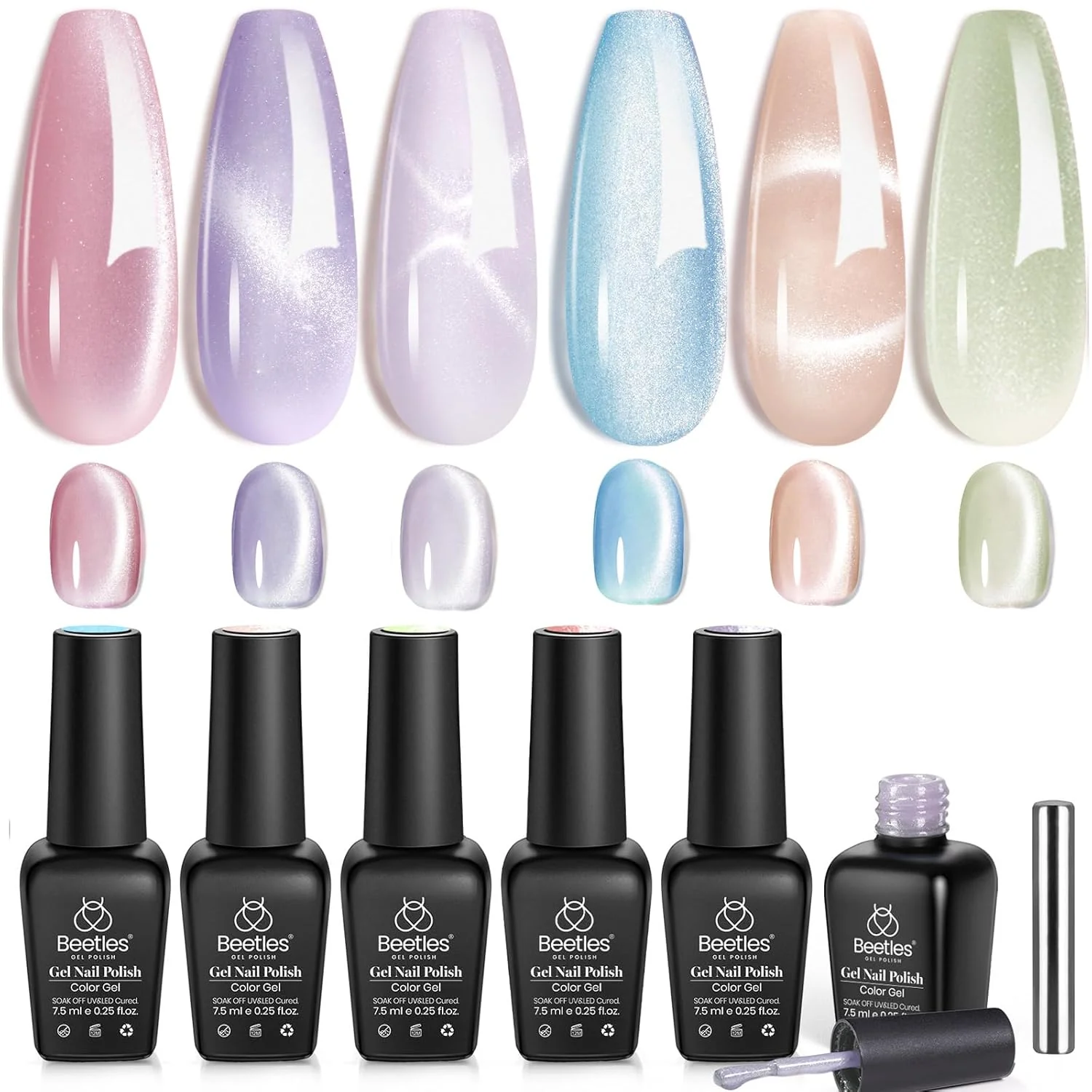 Light Lucite Cat Eye 6 Nails  Colors Gel Polish Summer Nails Set - Image 9