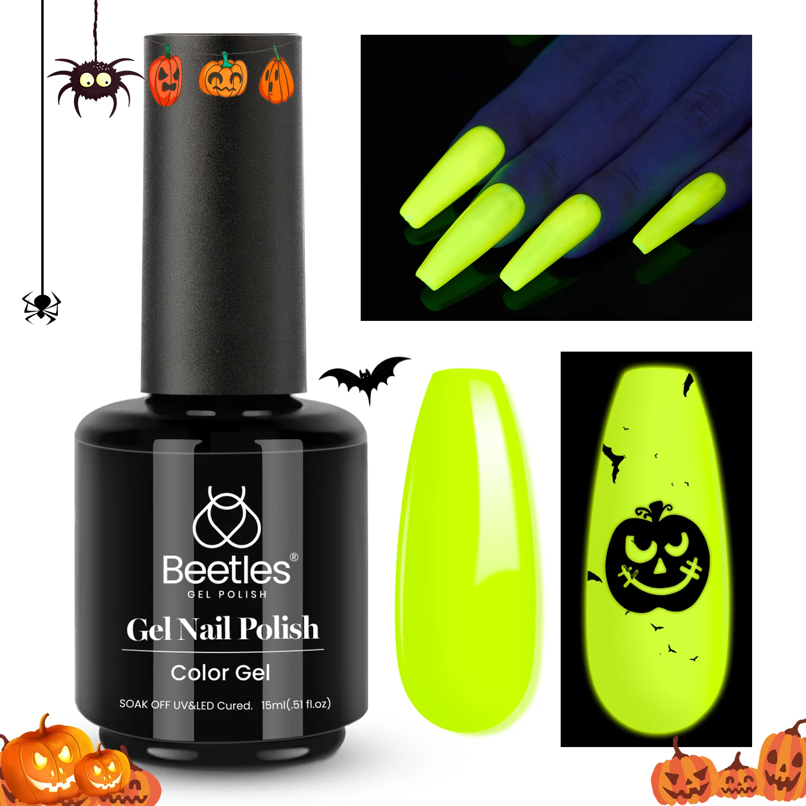 Luminous Yellow Noctilucent | 15ml Glitter Gel Polish - Image 8