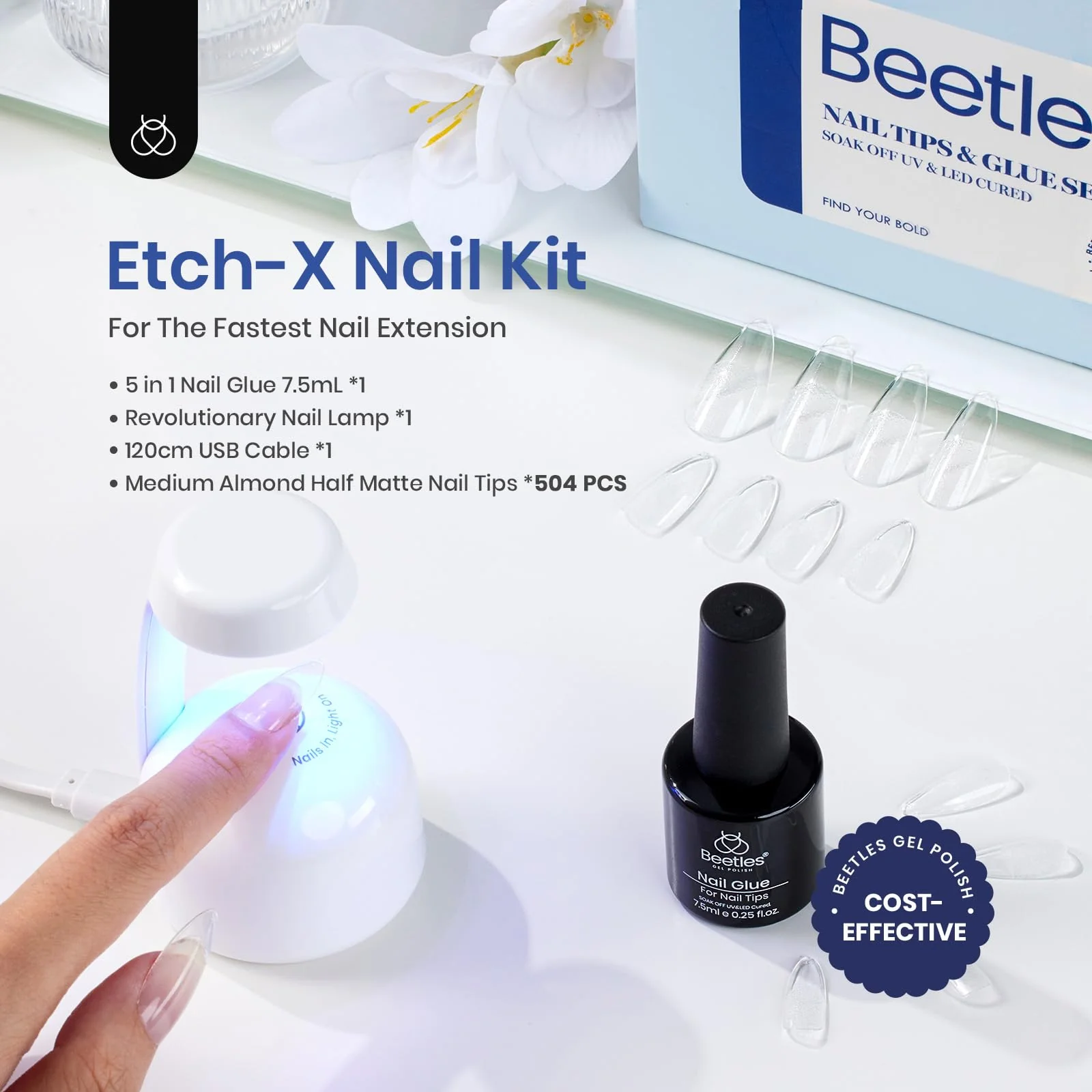 Medium Almond 500pcs (etch-x kit)-shaped Tips Nail Extension Kit - Image 2
