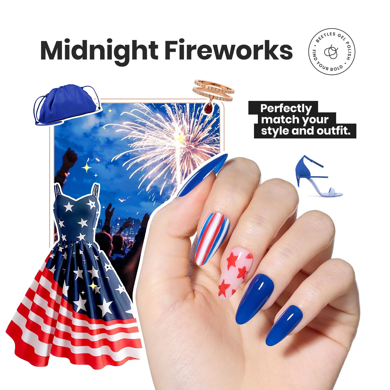 Midnight Fireworks - 6 Colors Red White and Navy Blue Fireworks Gel Nail Polish - Image 5
