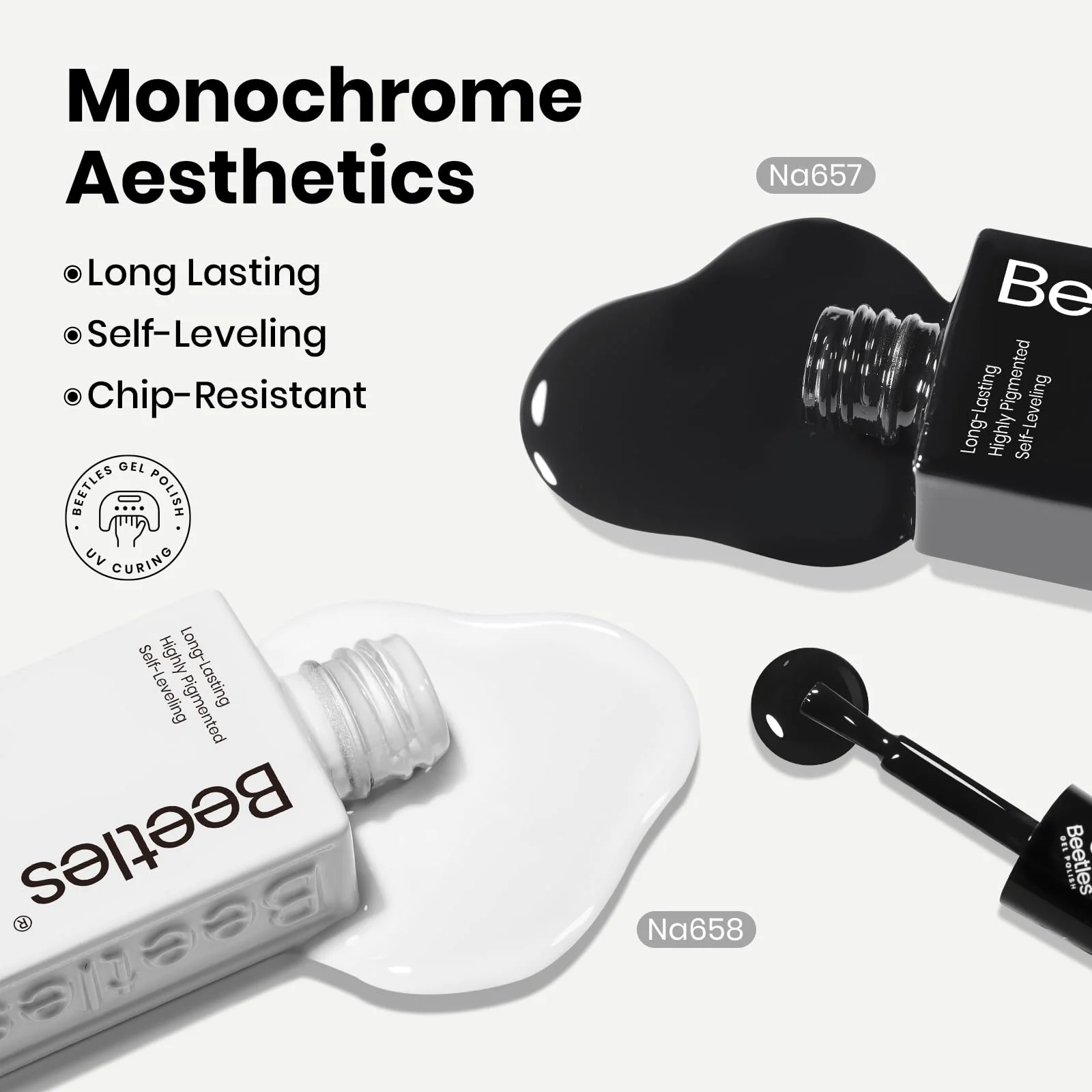 Monochrome Aesthetics Black White Gel Nail Polish Kit - 2 Colors Hema Free (Each 8ml) - Image 3