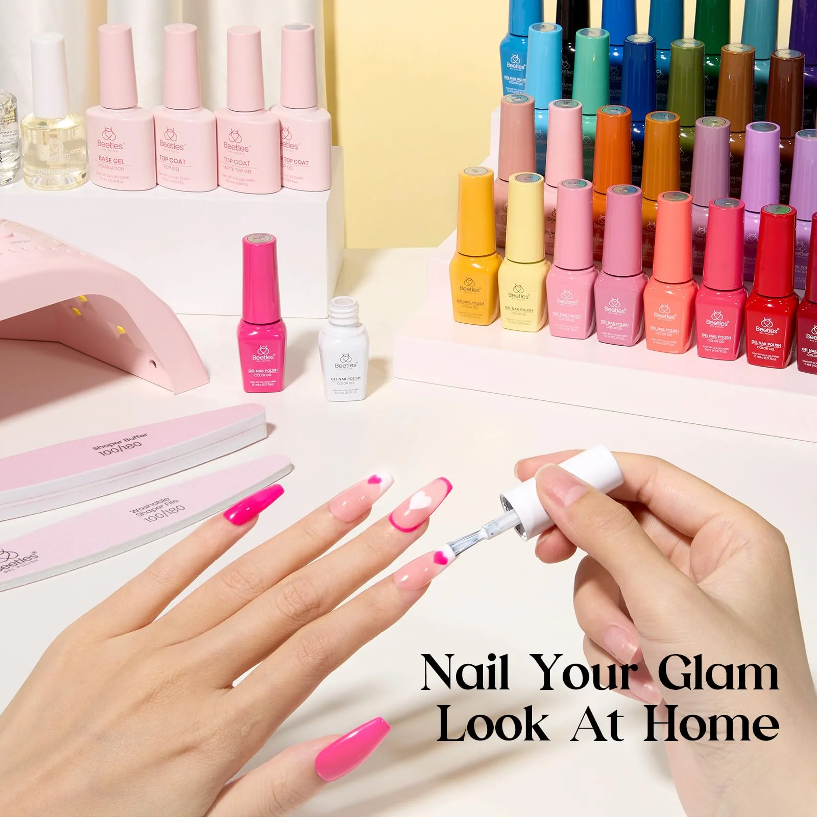 Beetles Gel Nail Starter Kit Mood Mosiac Upgrade Colorful Bottle 35 Colors 68Pcs All-in-One Mani Set - Image 5