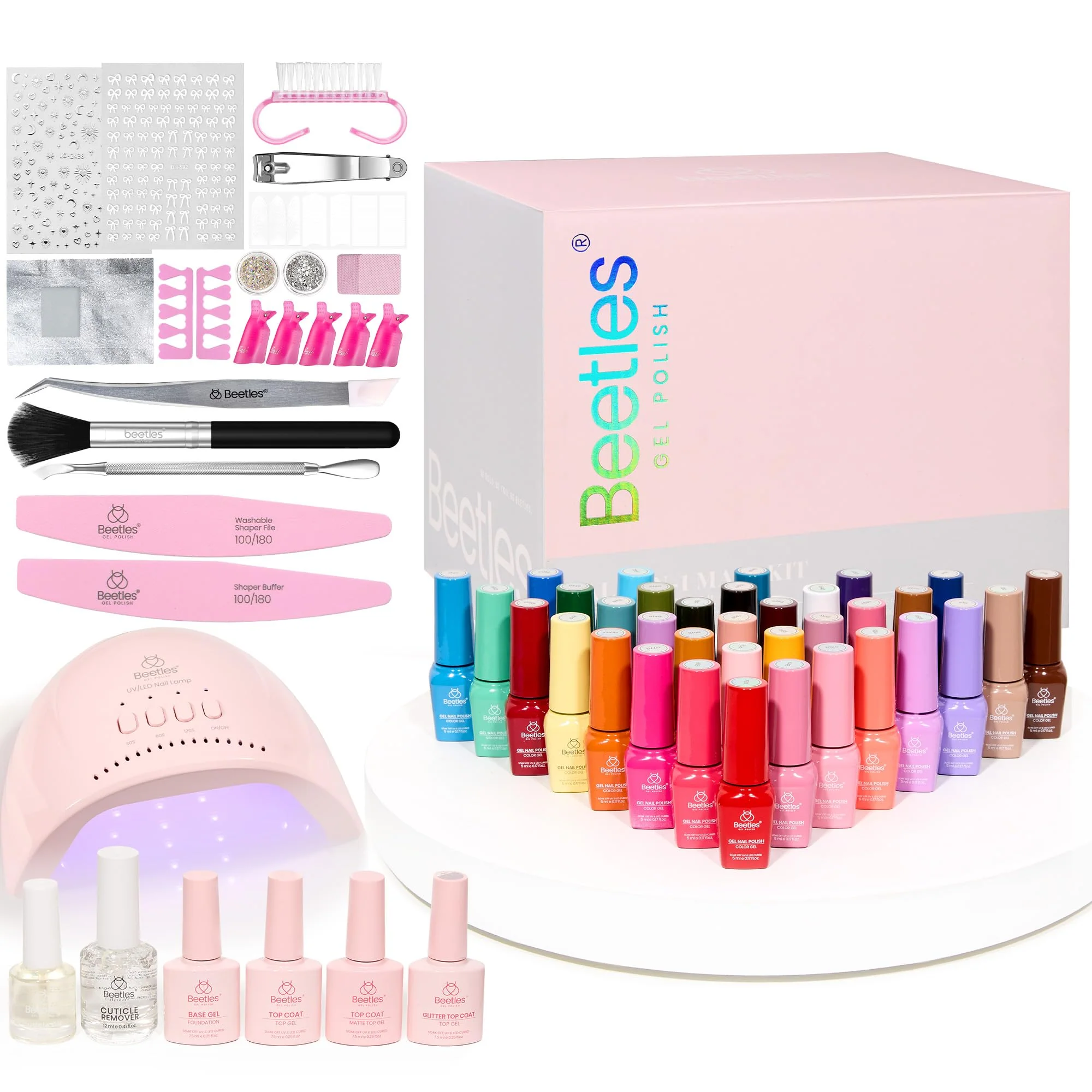 Beetles Gel Nail Starter Kit Mood Mosiac Upgrade Colorful Bottle 35 Colors 68Pcs All-in-One Mani Set - Image 7