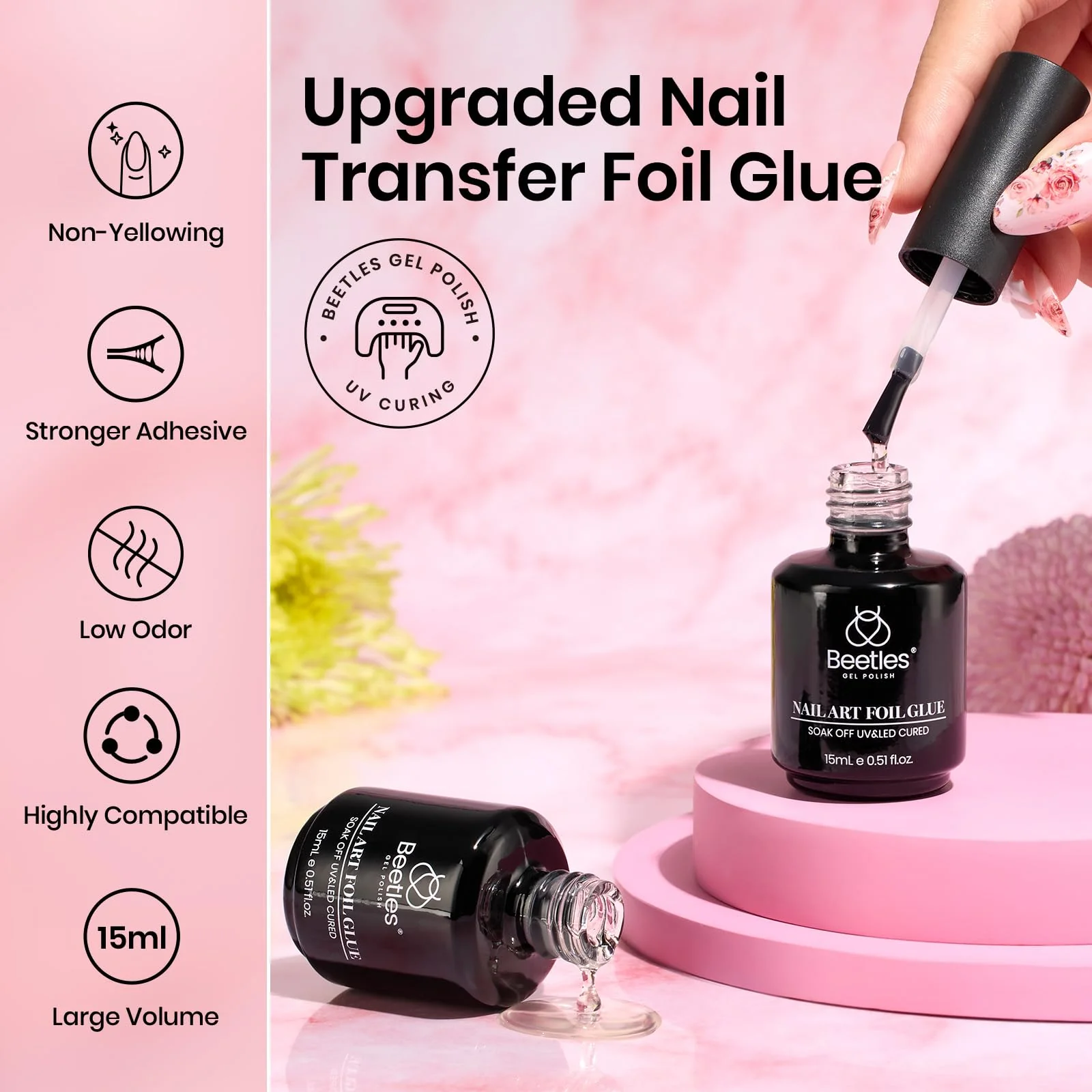 Nail Foil Glue Gel 15ML*2 With 20 Pcs Classic Stickers Nail Transfer Set - Image 3