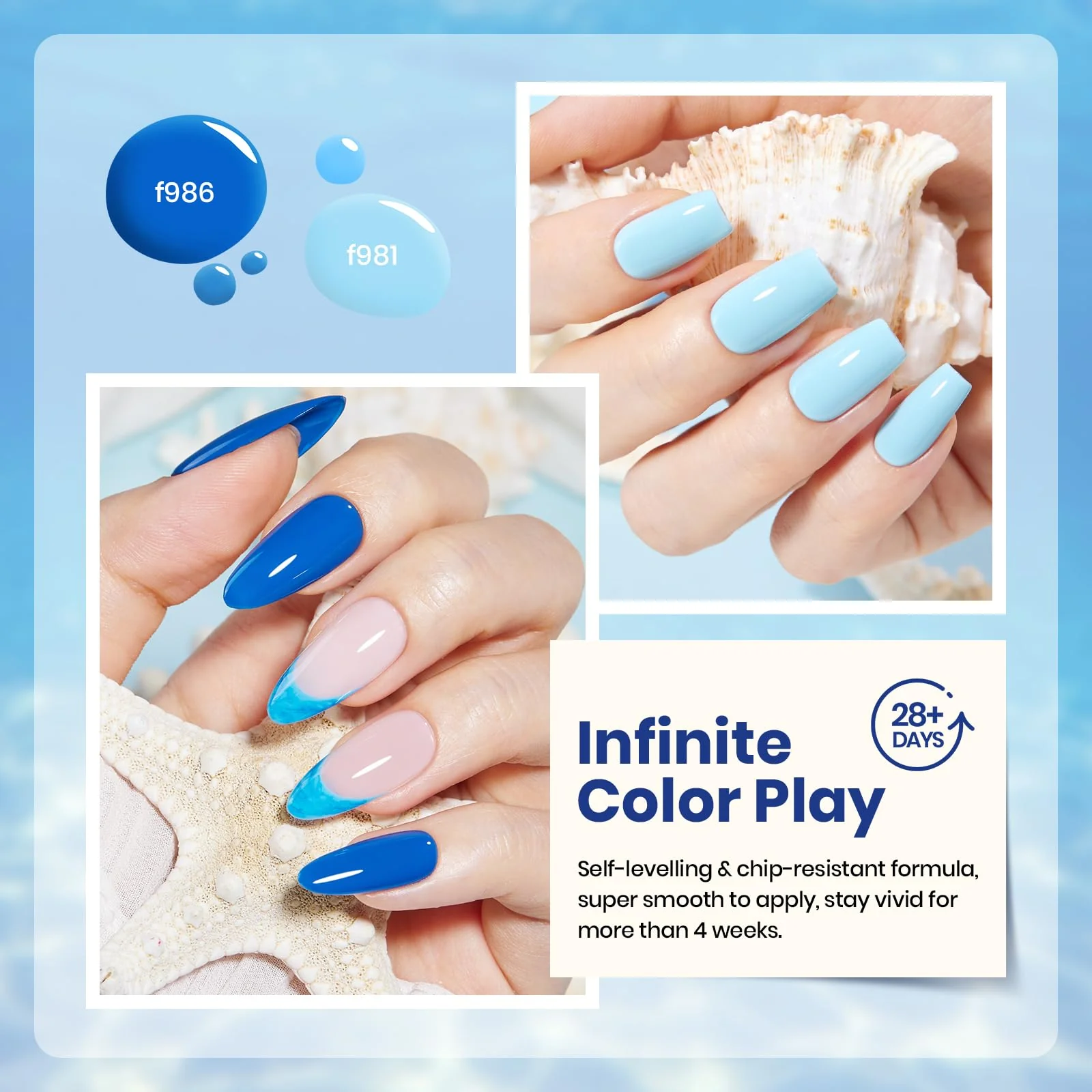Ocean Range Nails  - 6 Colors Light Baby Dark Navy Blue Gel Polish Set - Image 4