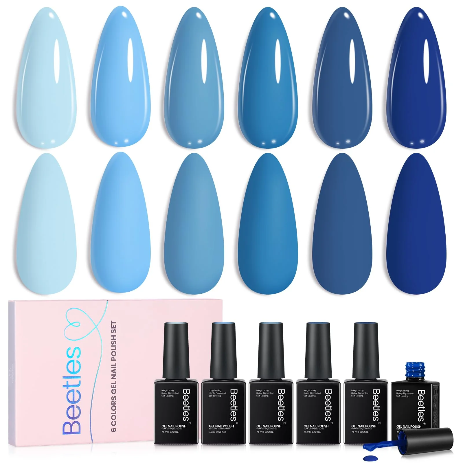 Ocean Range Nails  - 6 Colors Light Baby Dark Navy Blue Gel Polish Set - Image 8