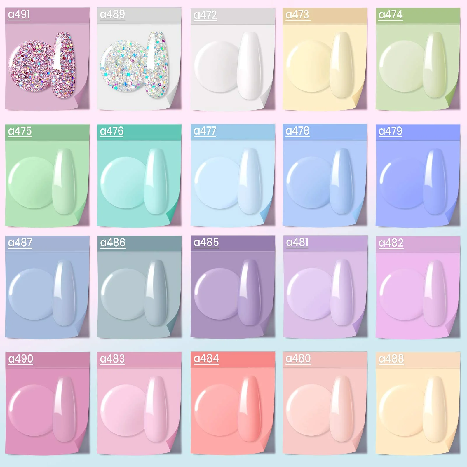 Pastel Paradise - 20 Gel Colors Set with Top and Base Coat (5ml/Each) Nails - Image 2