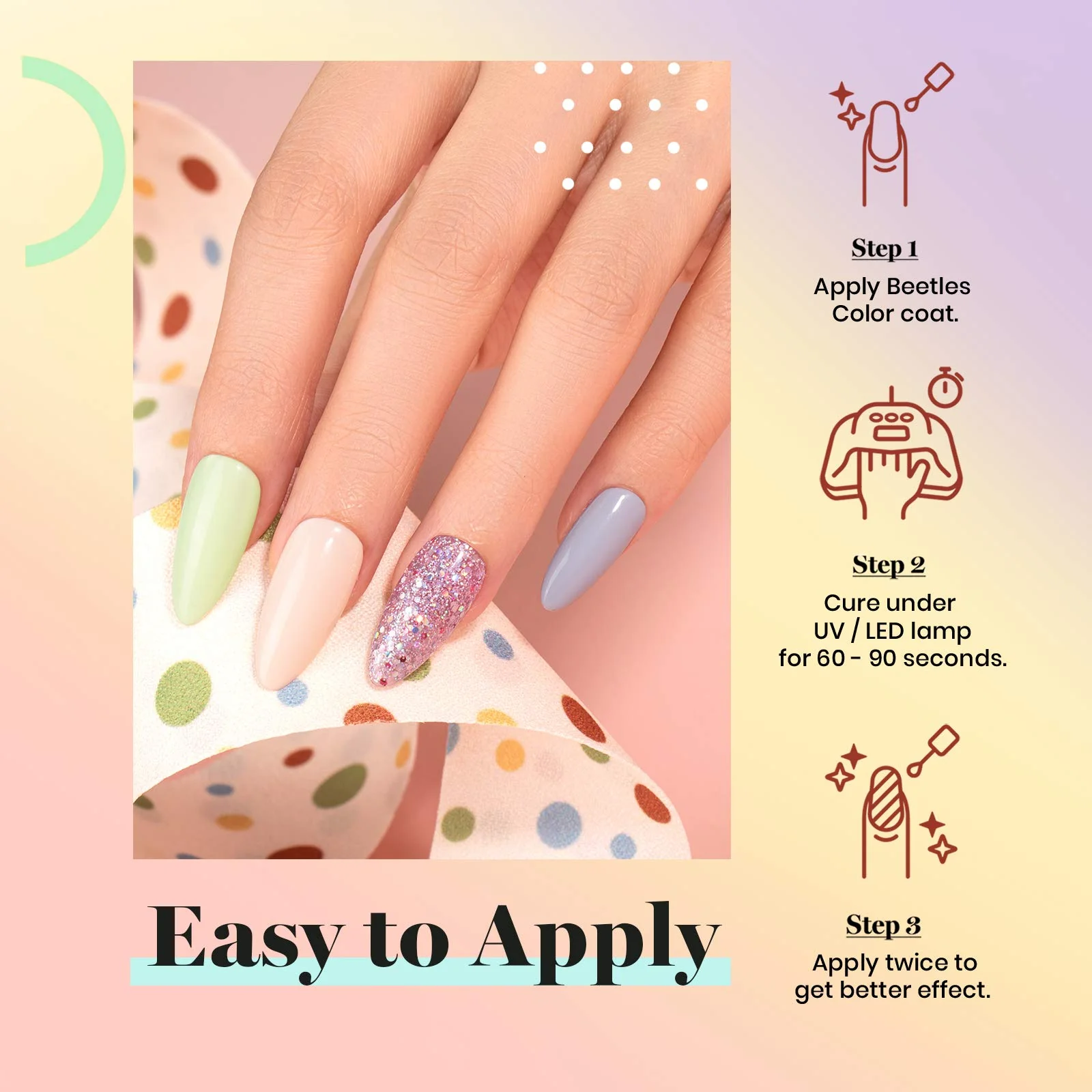 Pastel Paradise - 20 Gel Colors Set with Top and Base Coat (5ml/Each) Nails - Image 4