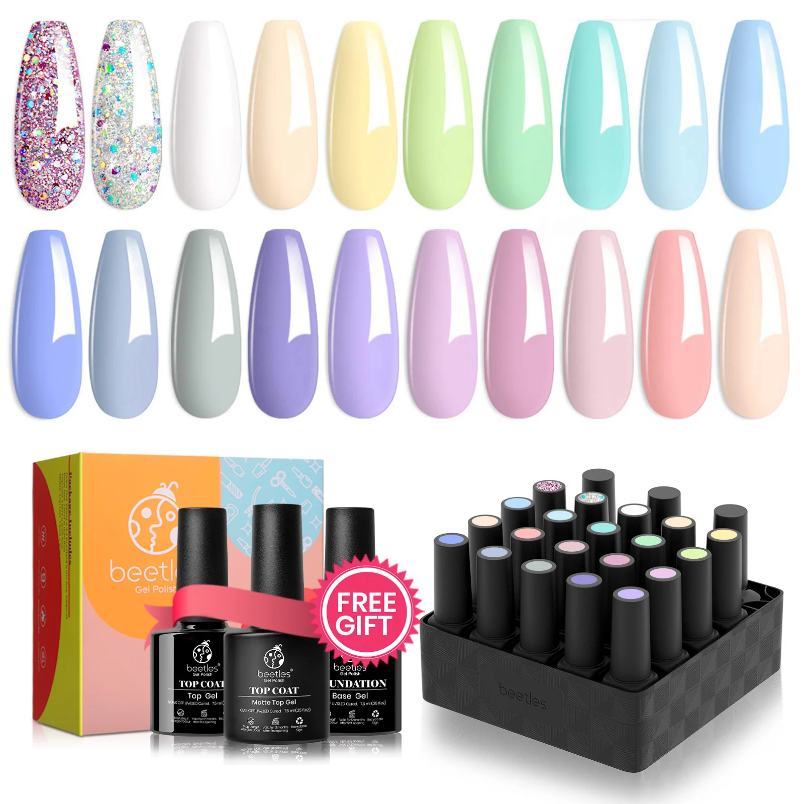 Pastel Paradise - 20 Gel Colors Set with Top and Base Coat (5ml/Each) Nails - Image 7