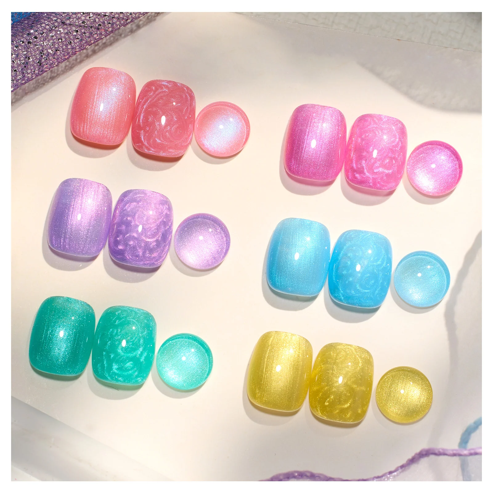 Pastel Whirlwind | 6 Colors Shell Thread Dreamy Mermaid Nails Gel Polish Summer Nails Set