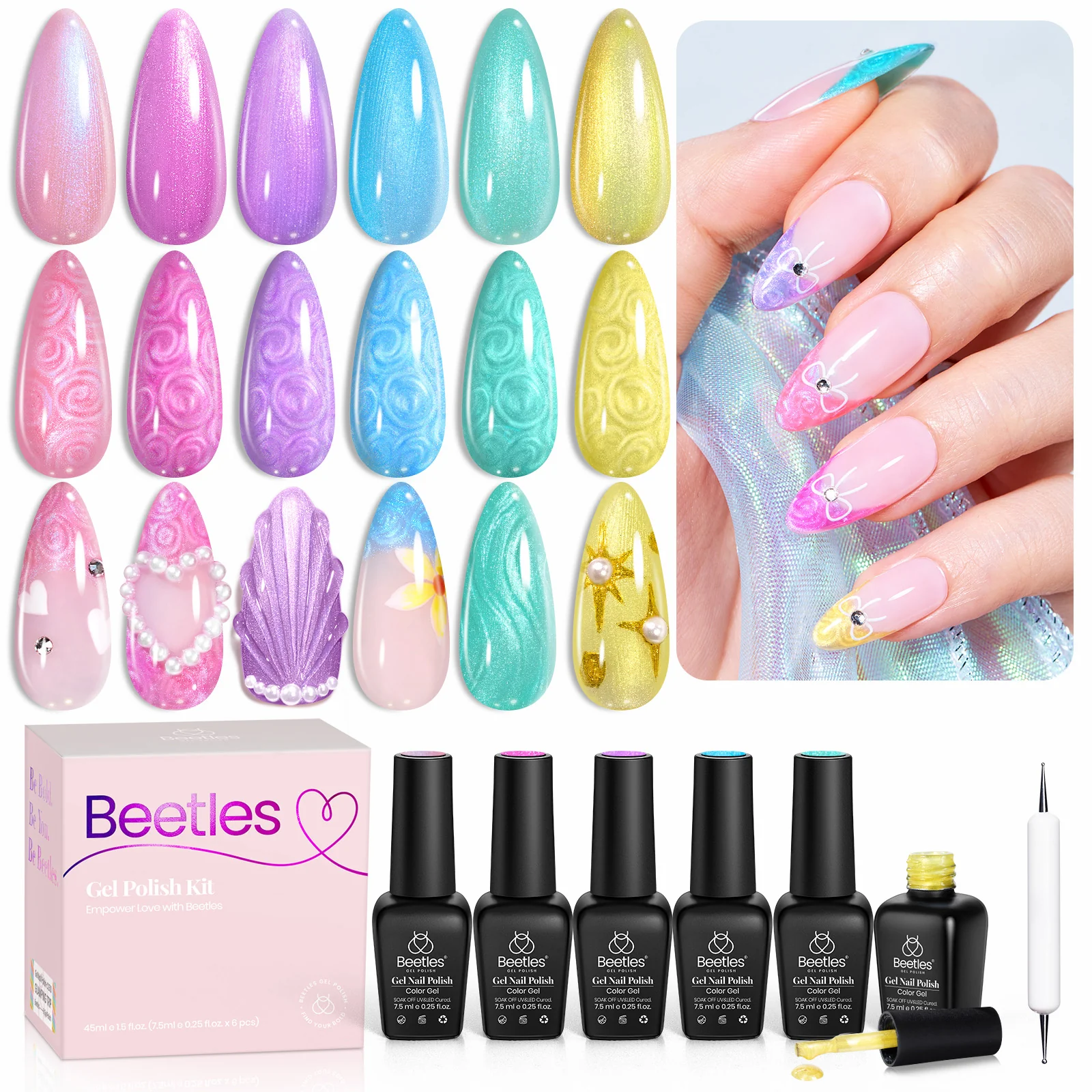 Pastel Whirlwind | 6 Colors Shell Thread Dreamy Mermaid Nails Gel Polish Summer Nails Set - Image 6