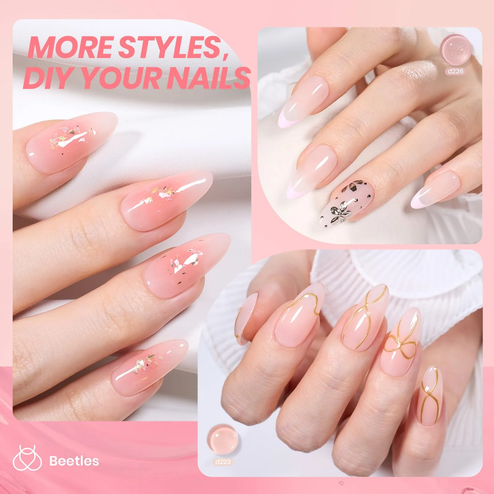 Peach Sparkle | Color Base Nails Nude Ge Gel Polish 6 Colors Summer Nails Set - Image 3