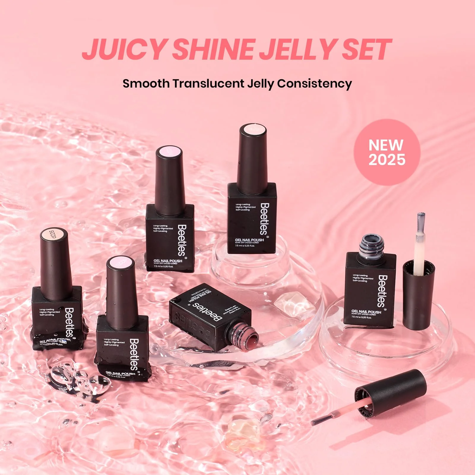 Peach Sparkle | Color Base Nails Nude Ge Gel Polish 6 Colors Summer Nails Set - Image 7