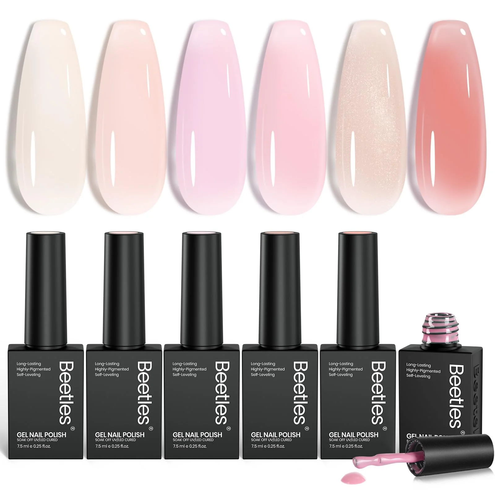 Peach Sparkle | Color Base Nails Nude Ge Gel Polish 6 Colors Summer Nails Set - Image 8