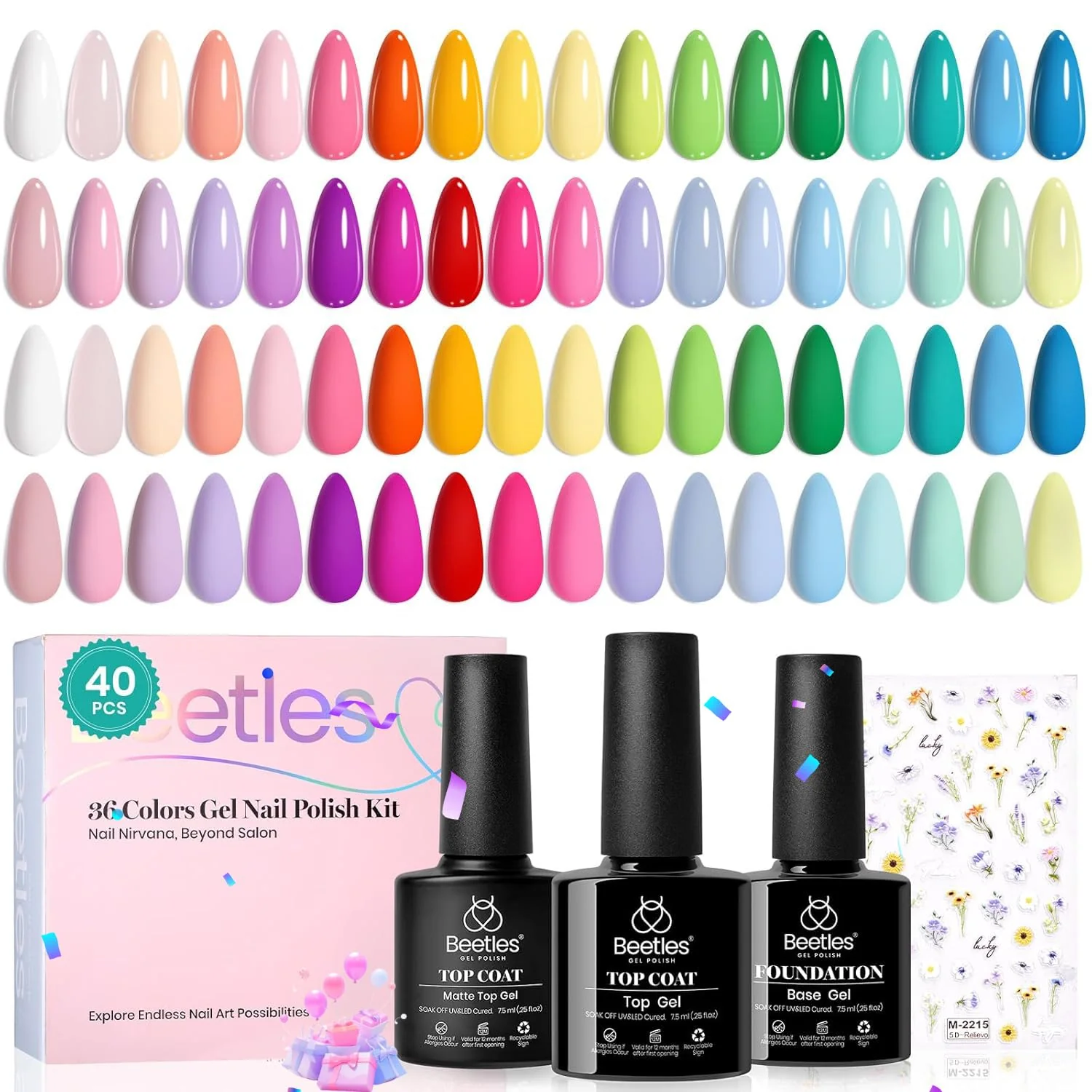 Petal Symphony - 36 Nail Pastel Glitter Neon Rainbow Bright Gel Polish Summer Nails Colors - Image 7