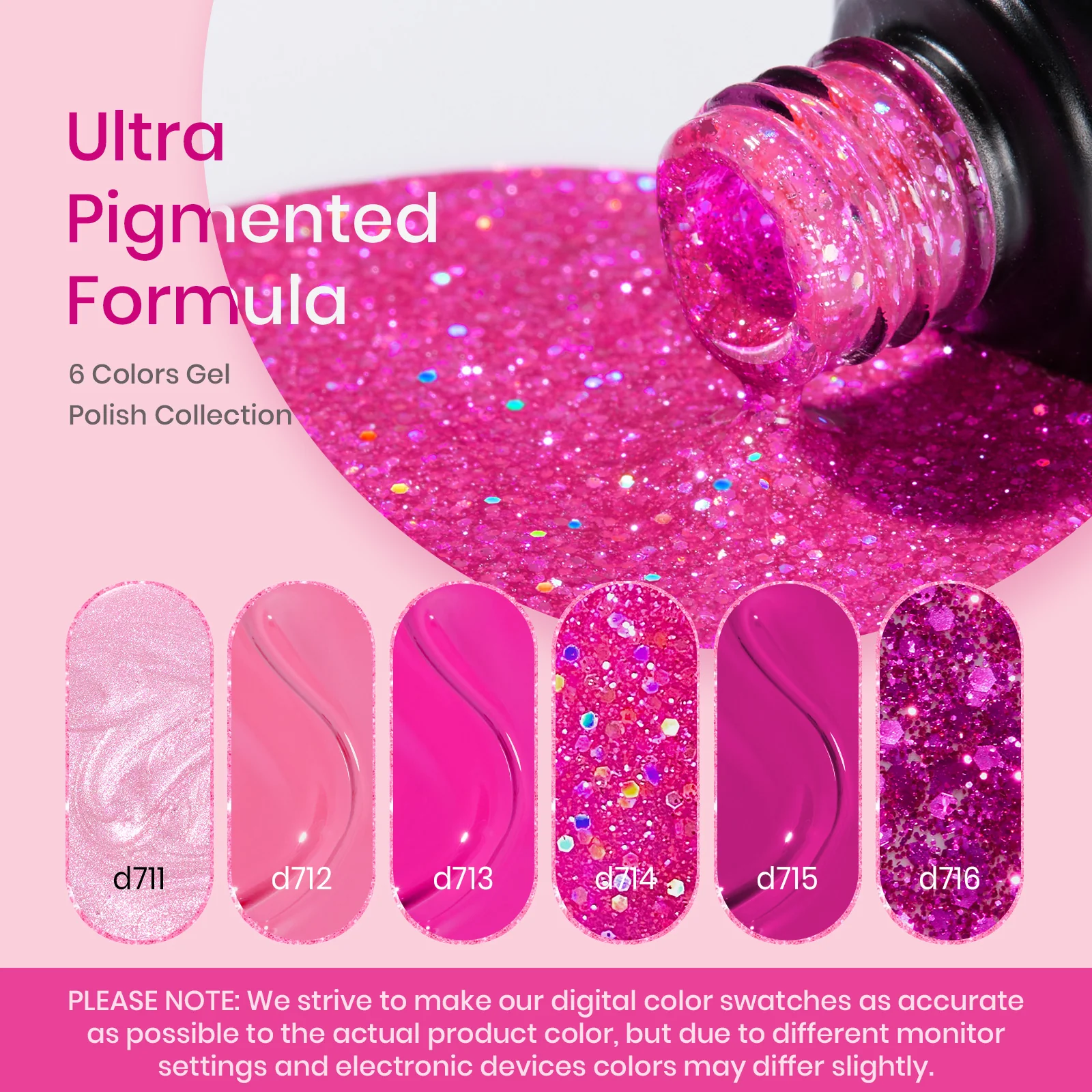 Pink| 6 Colors  Summer Nails Gel Polish Set - Image 3