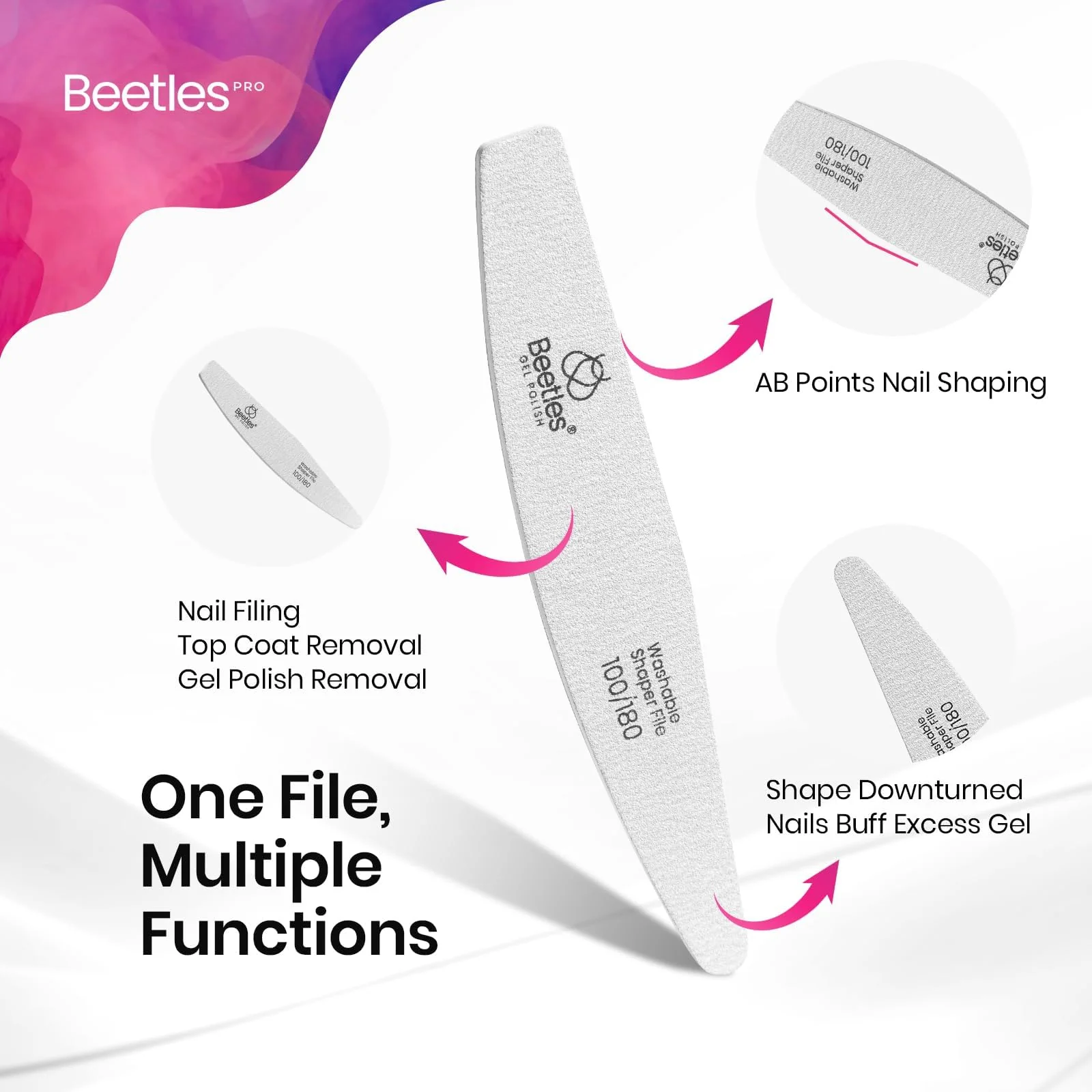 Professional Grade - 25 Pcs  Beetles 2-in-1 Washable Nail File Zebra Gray Grit Durable - Image 3