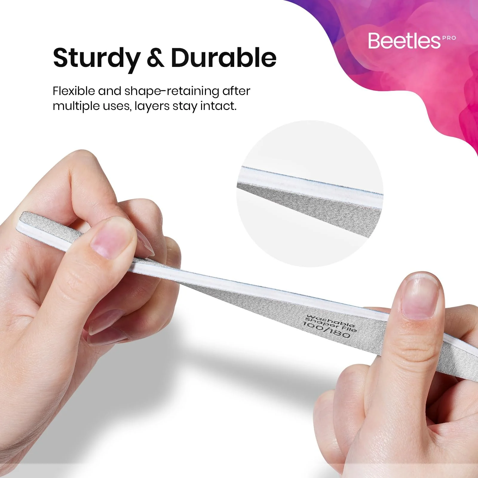 Professional Grade - 25 Pcs  Beetles 2-in-1 Washable Nail File Zebra Gray Grit Durable - Image 5