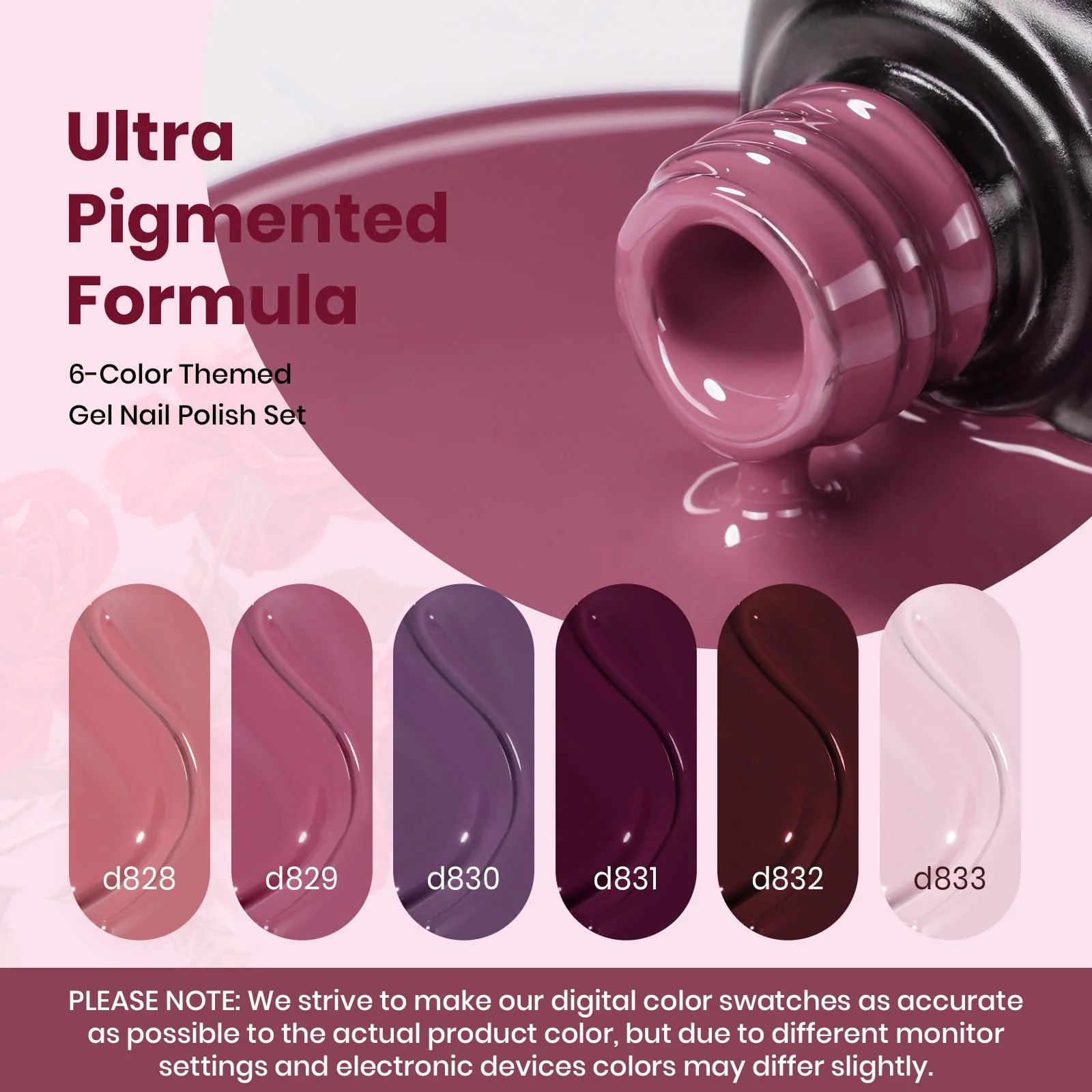 Rose Petals Nails  - 6 Colors Purple Gel Nail Polish Set - Image 3