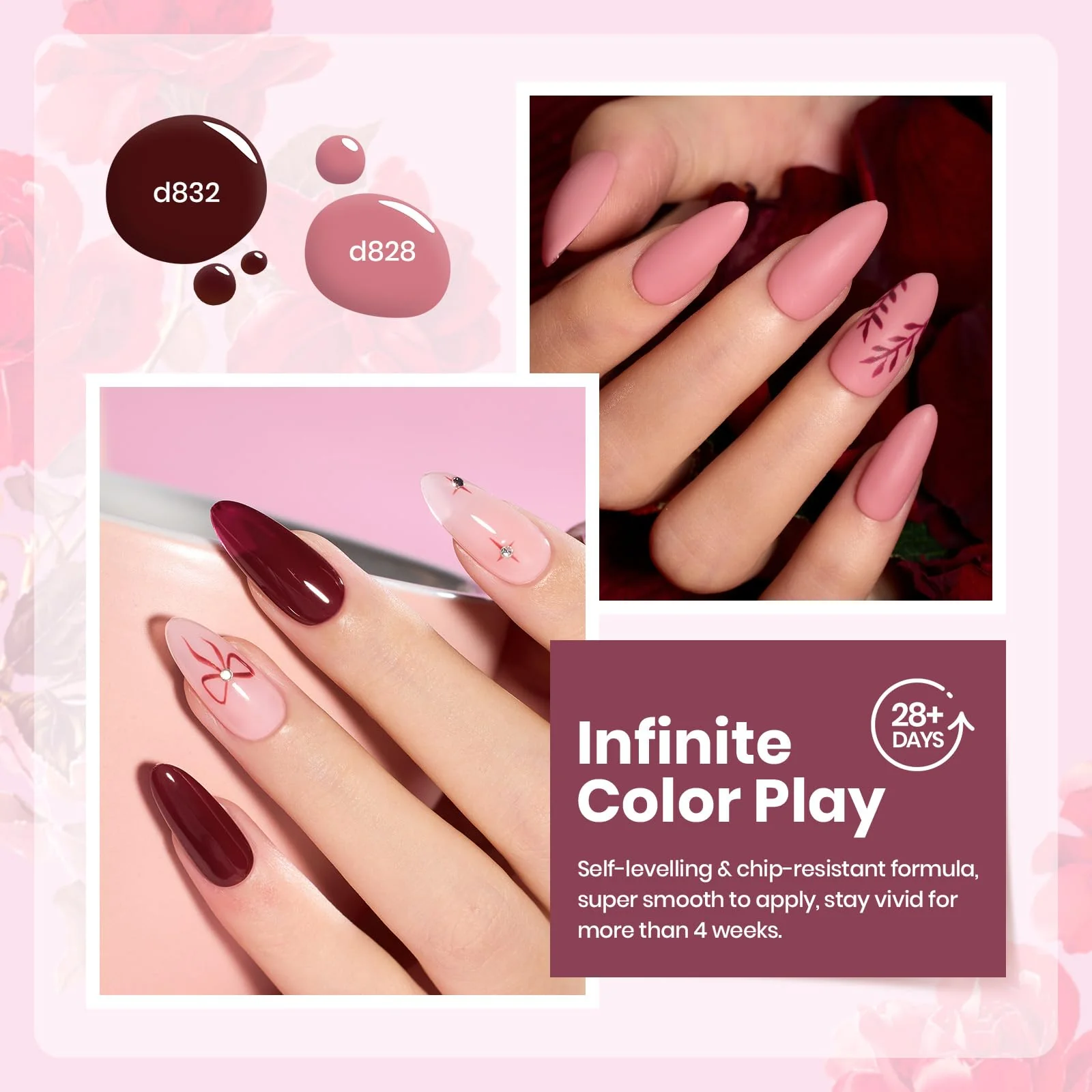 Rose Petals Nails  - 6 Colors Purple Gel Nail Polish Set - Image 4