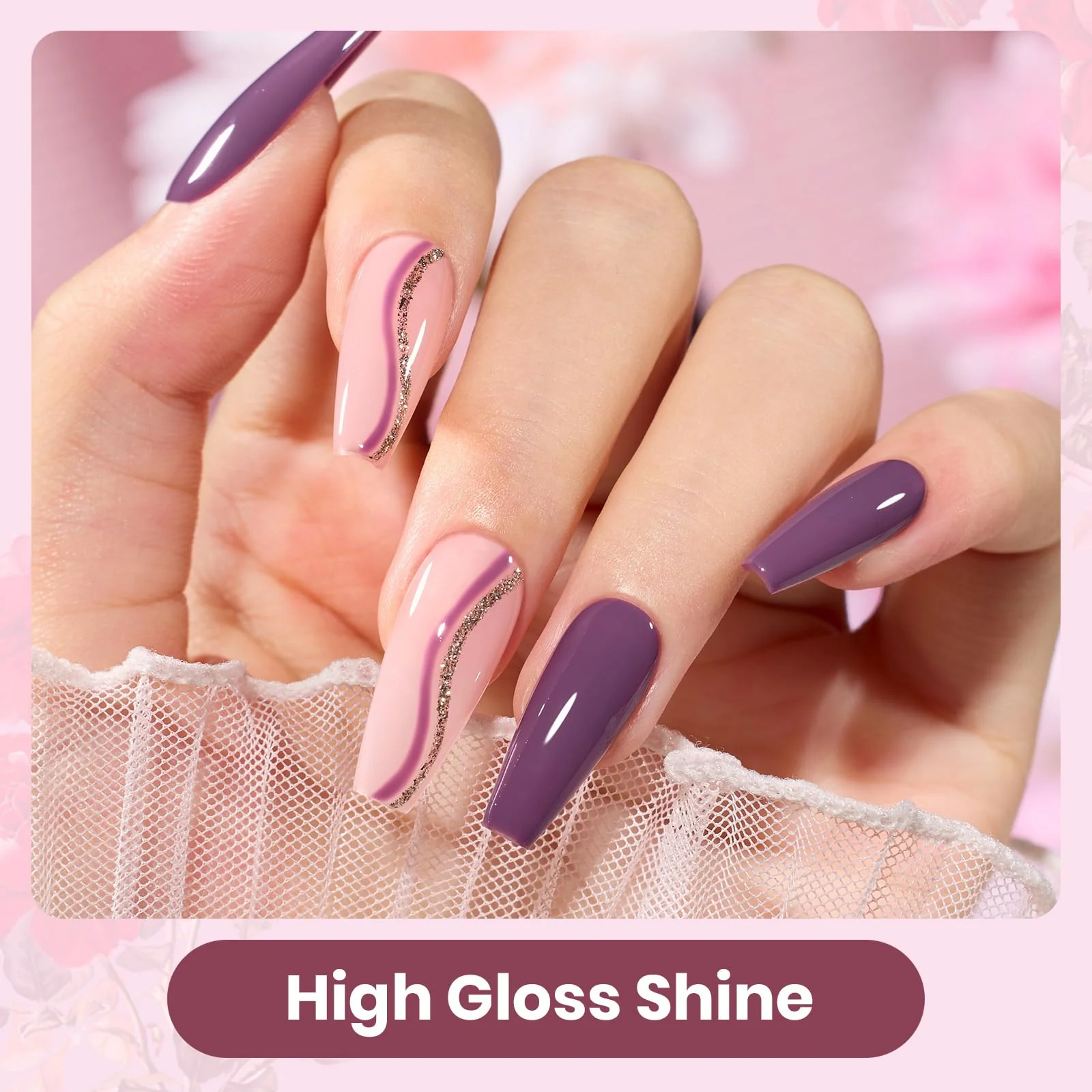 Rose Petals Nails  - 6 Colors Purple Gel Nail Polish Set - Image 5