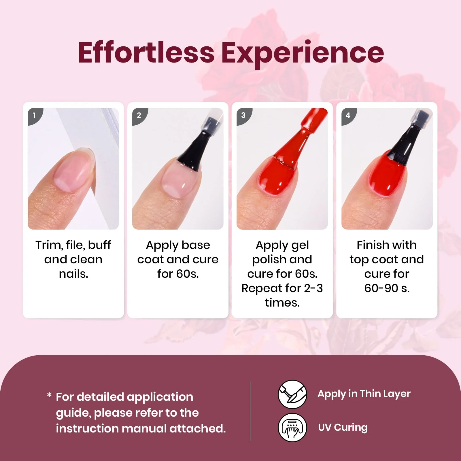 Rose Petals Nails  - 6 Colors Purple Gel Nail Polish Set - Image 7