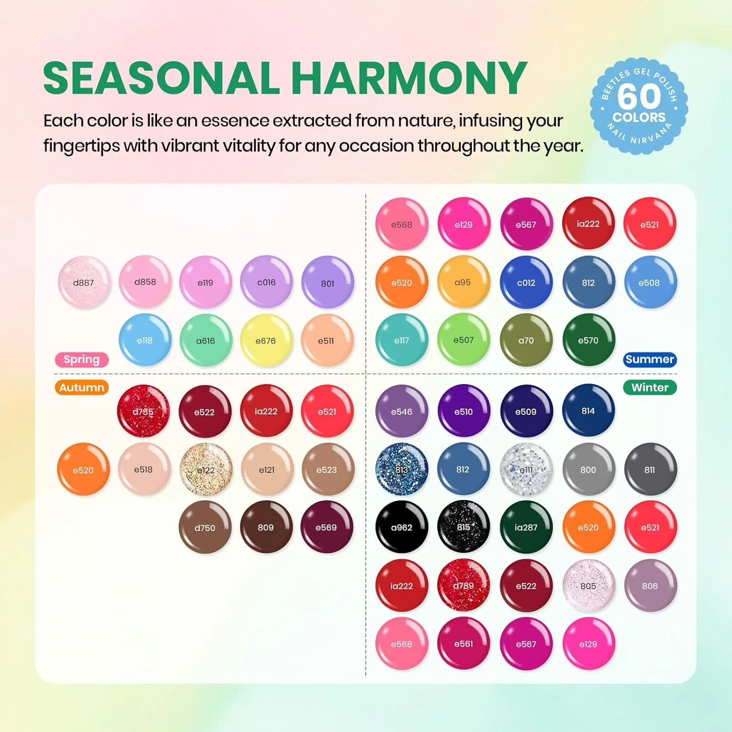 Seasonal Harmony Gel Nail Polish | 60 Nail Gel Polish Colors Kit total 70pcs - Image 8