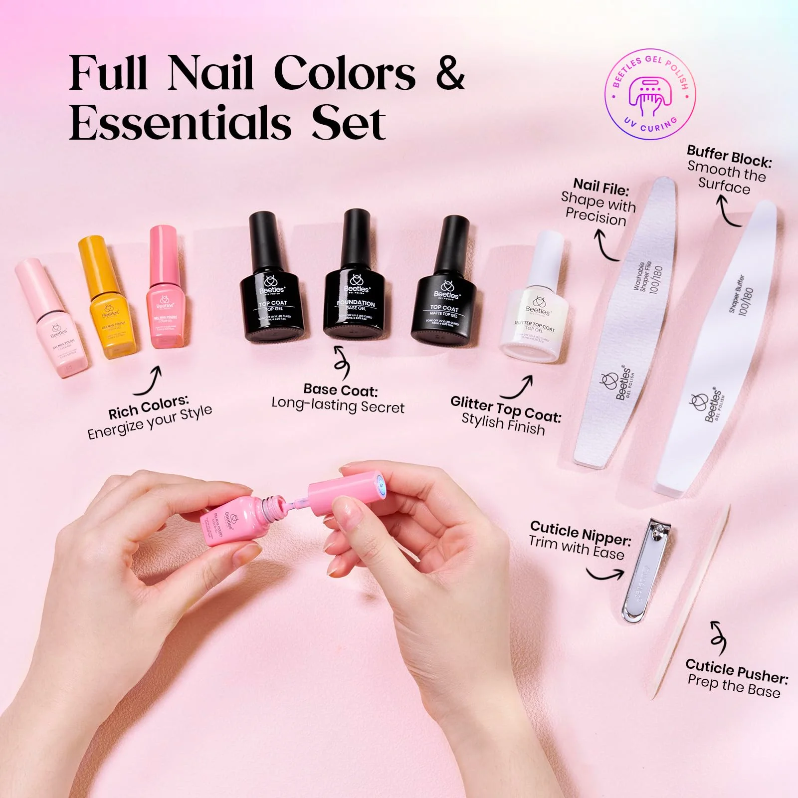 Beetles Gel Nail Starter Kit Seasons Impressions 25 Color Bottle Gel All-in-One Mani Kit - Image 7
