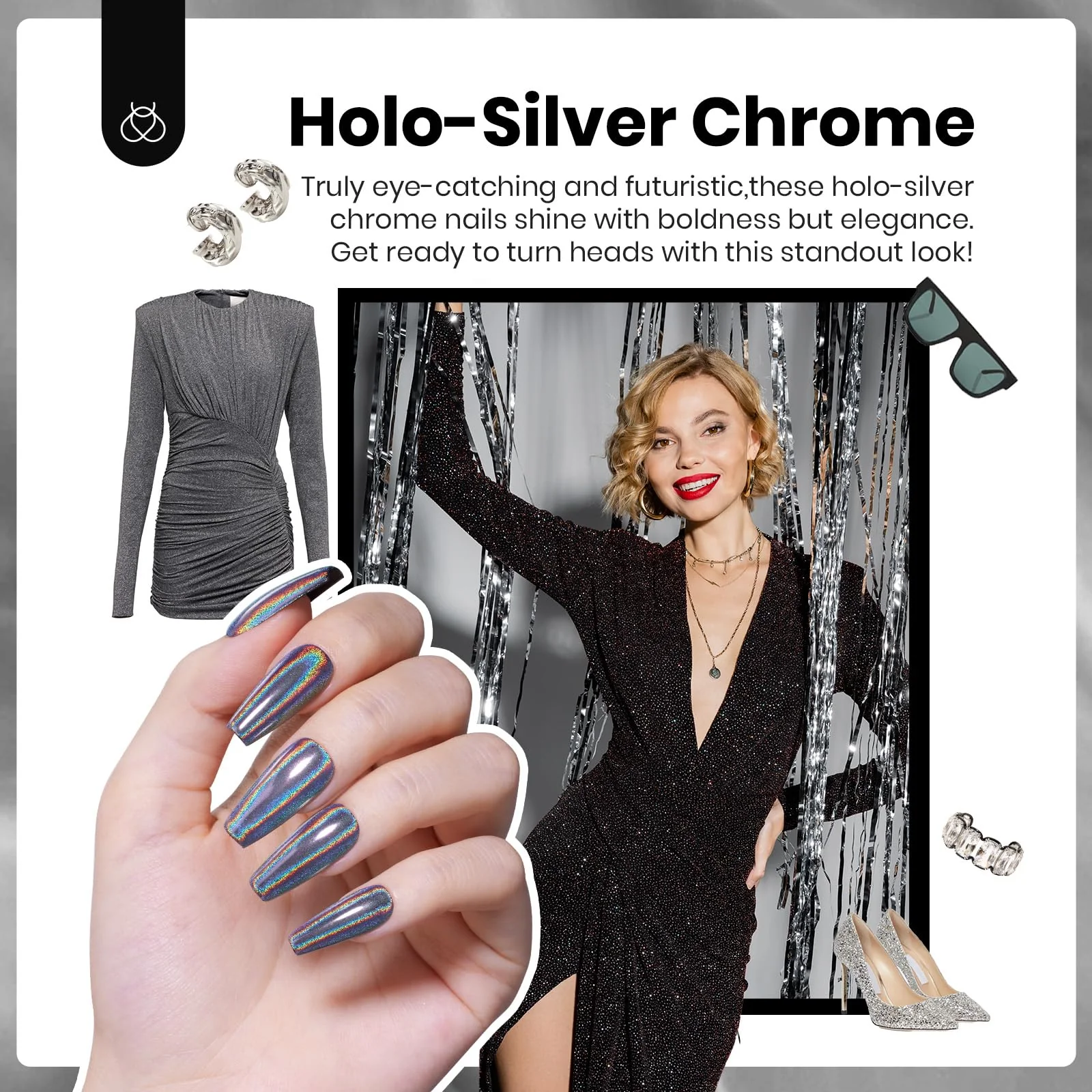 Silver Chrome Nail Powder Winter Nails Set|7.5ml Gel Polish Colors Glitter Gel Star Nails - Image 6