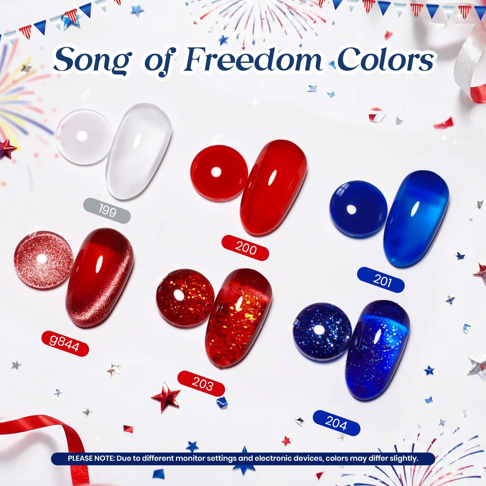 Song Of Freedom Colors| 6 Colors Red White Blue Gel Nail Polish With Cat Eye - Image 2