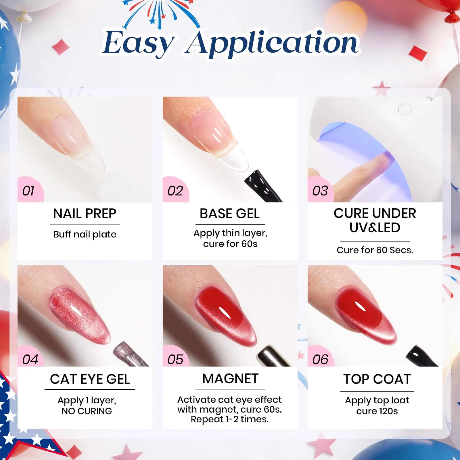 Song Of Freedom Colors| 6 Colors Red White Blue Gel Nail Polish With Cat Eye - Image 8