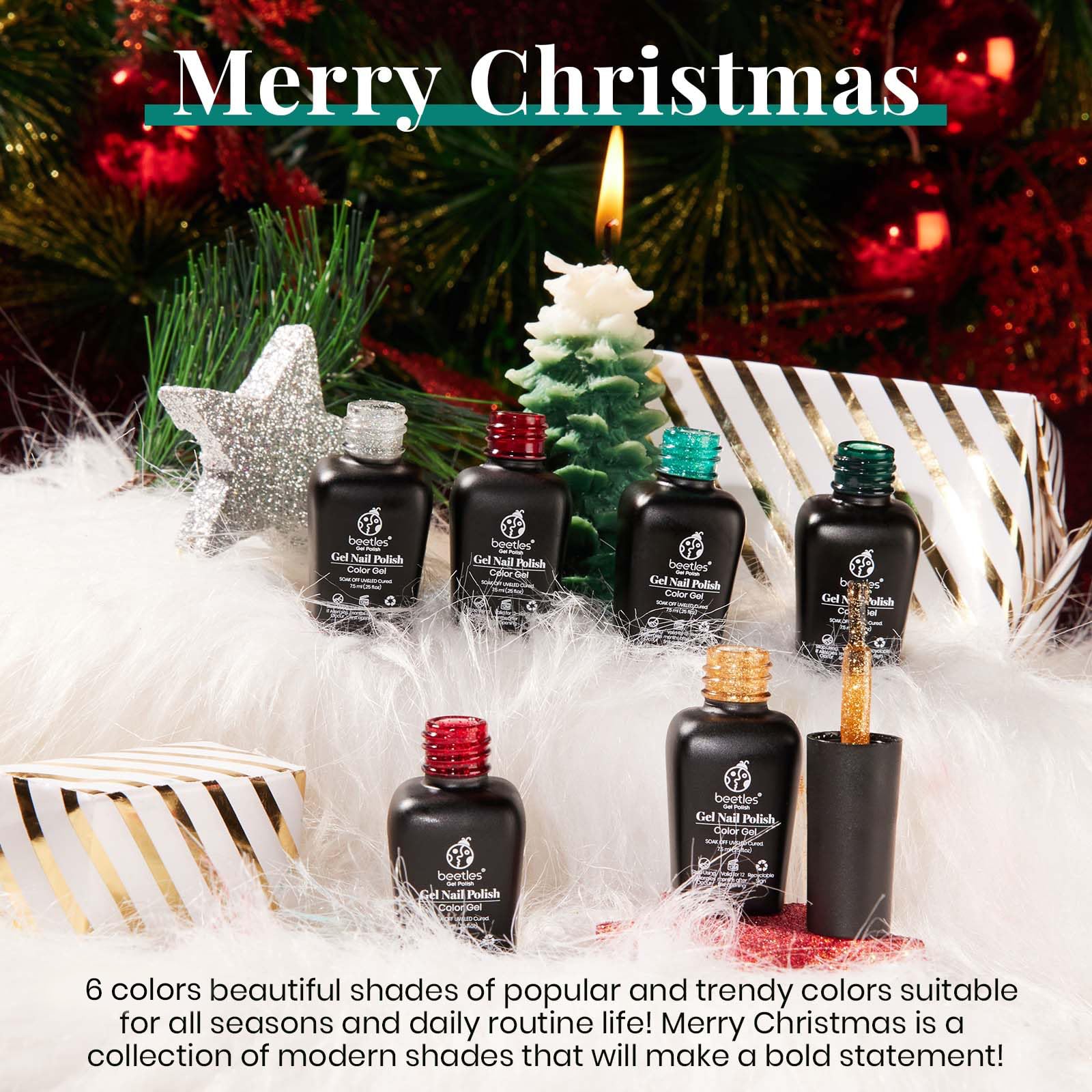 Sparkle Green Glitter Set | 6 Colors Gel Polish Set Christmas Nails - Image 4