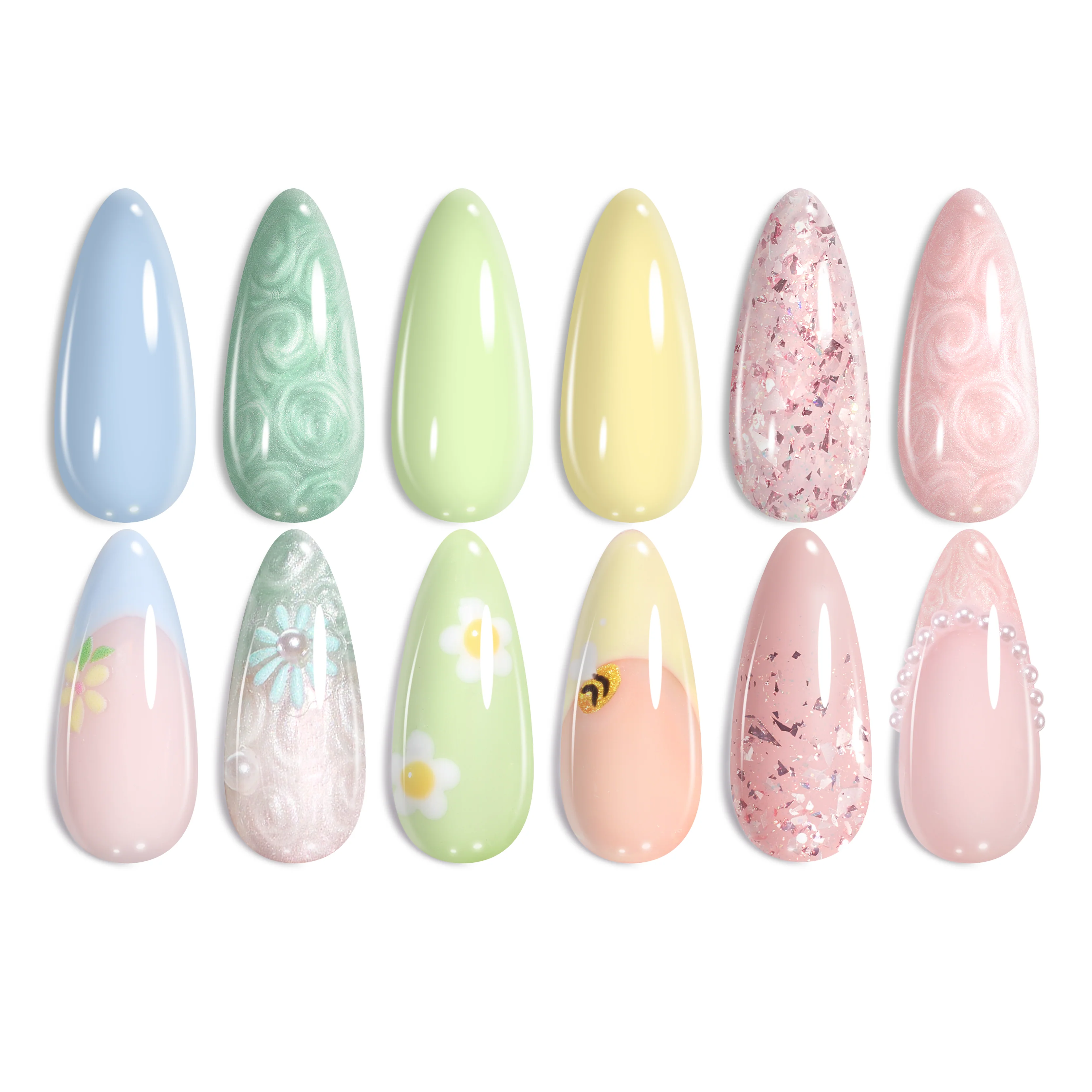 Summer Scenery by the Lake | 6 Colors Shell Thread Effect Flowers Colors Set Nails