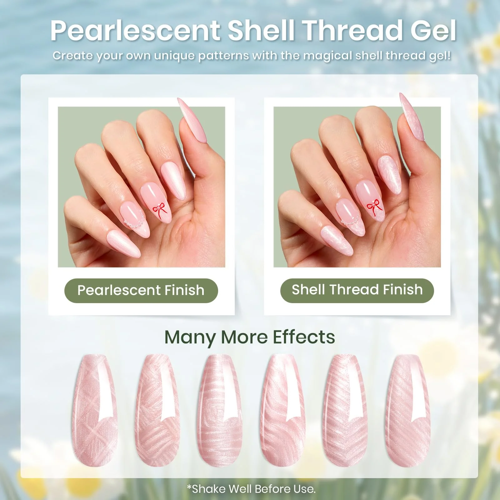 Summer Scenery by the Lake | 6 Colors Shell Thread Effect Flowers Colors Set Nails - Image 4