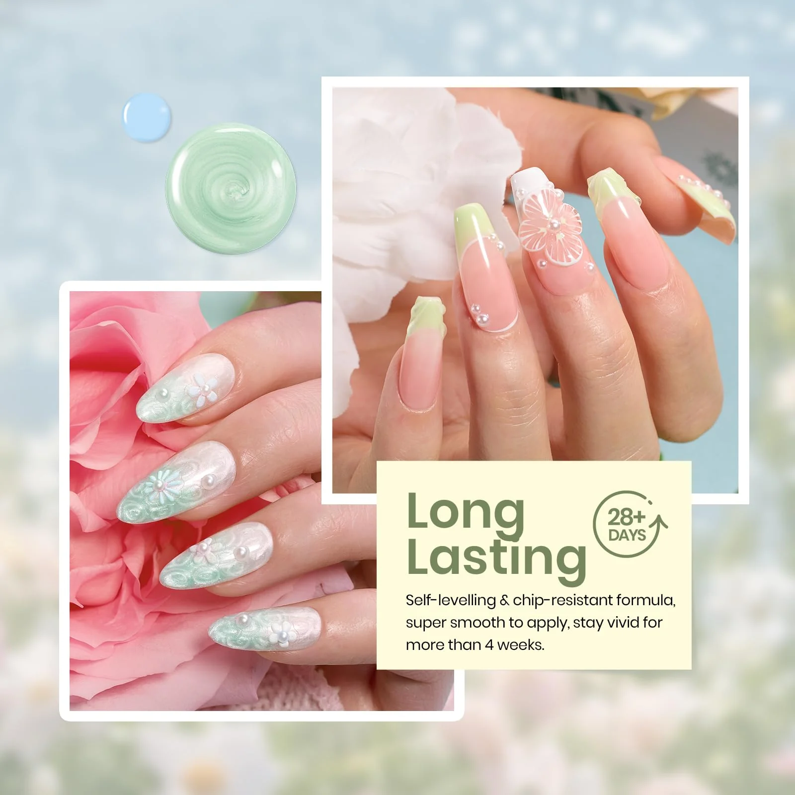 Summer Scenery by the Lake | 6 Colors Shell Thread Effect Flowers Colors Set Nails - Image 6