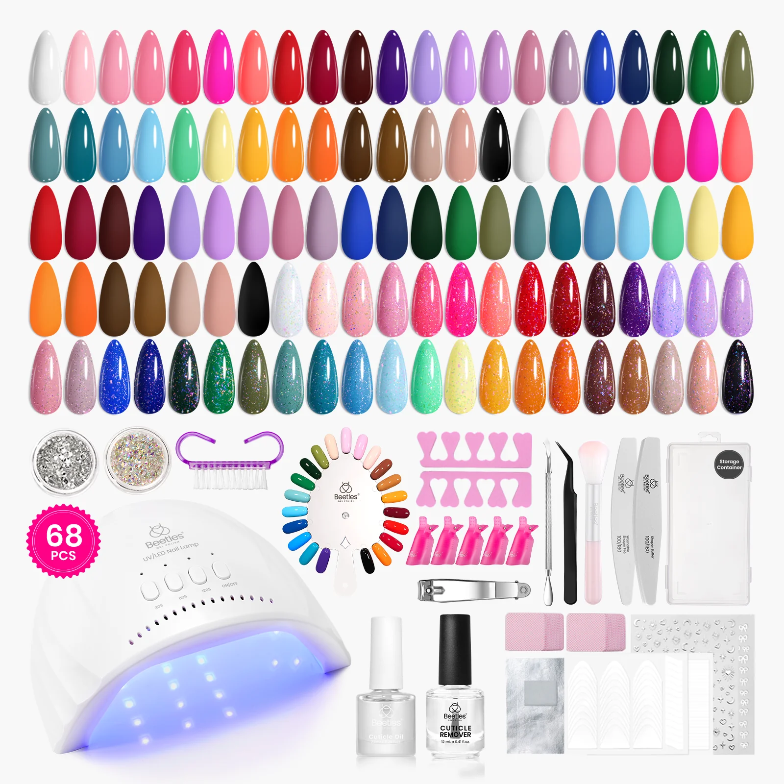 Beetles Gel Nail Starter Kit Emotional Spectrum Manicure 35 Colors 68 Pcs All-in-One Mani Set