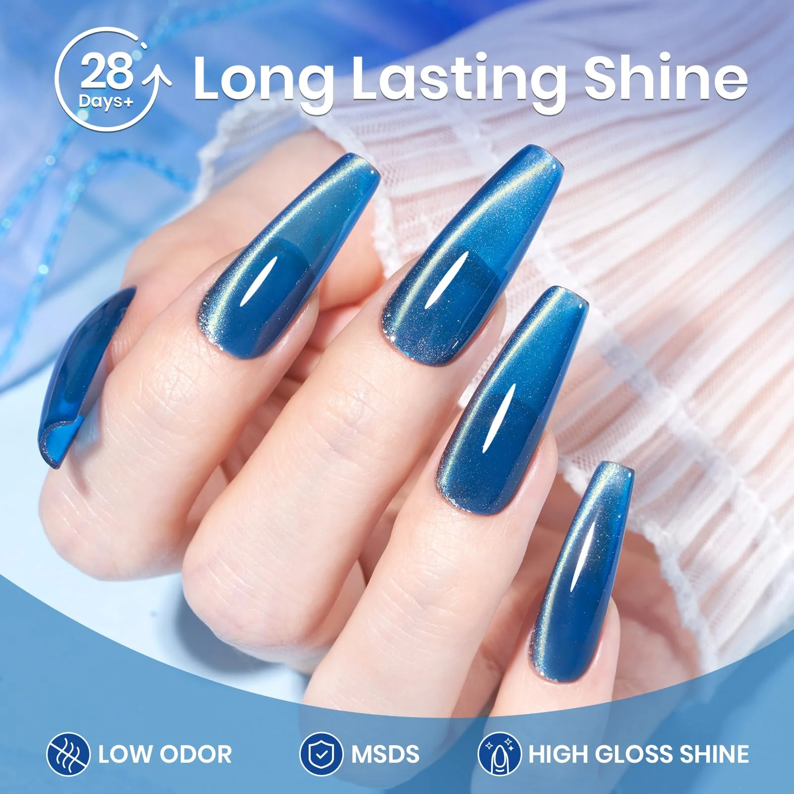 Stellar Whisper Nails  - 15ML Blue Glass Cat Eye Glitter Magnetic Gel Polish - Image 5