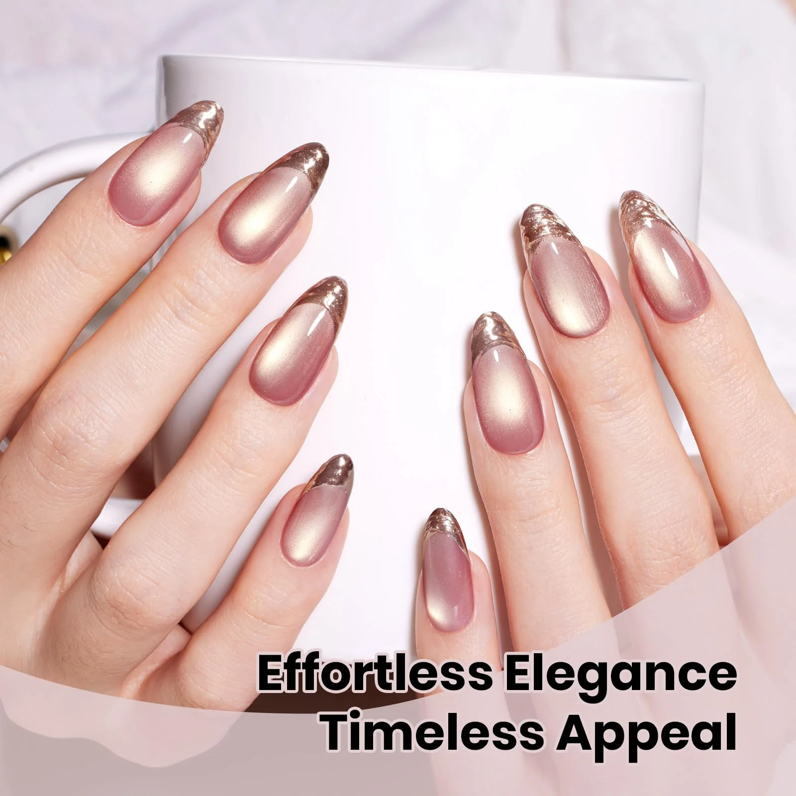 Sunlit Champagne  - 15ML Peach Pink Glass Cat Eye with Gold Powder Magnetic Glitter Gel Polish - Image 3