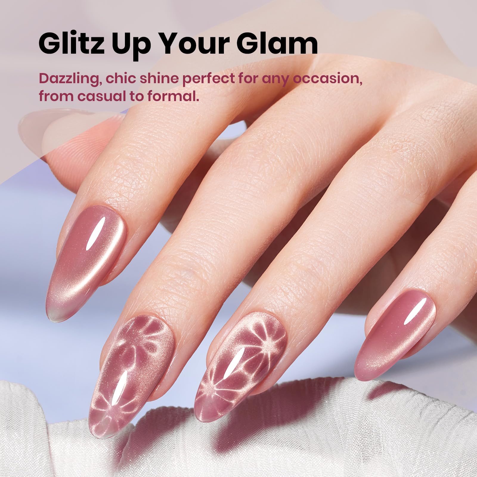 Sunlit Champagne  - 15ML Peach Pink Glass Cat Eye with Gold Powder Magnetic Glitter Gel Polish - Image 4