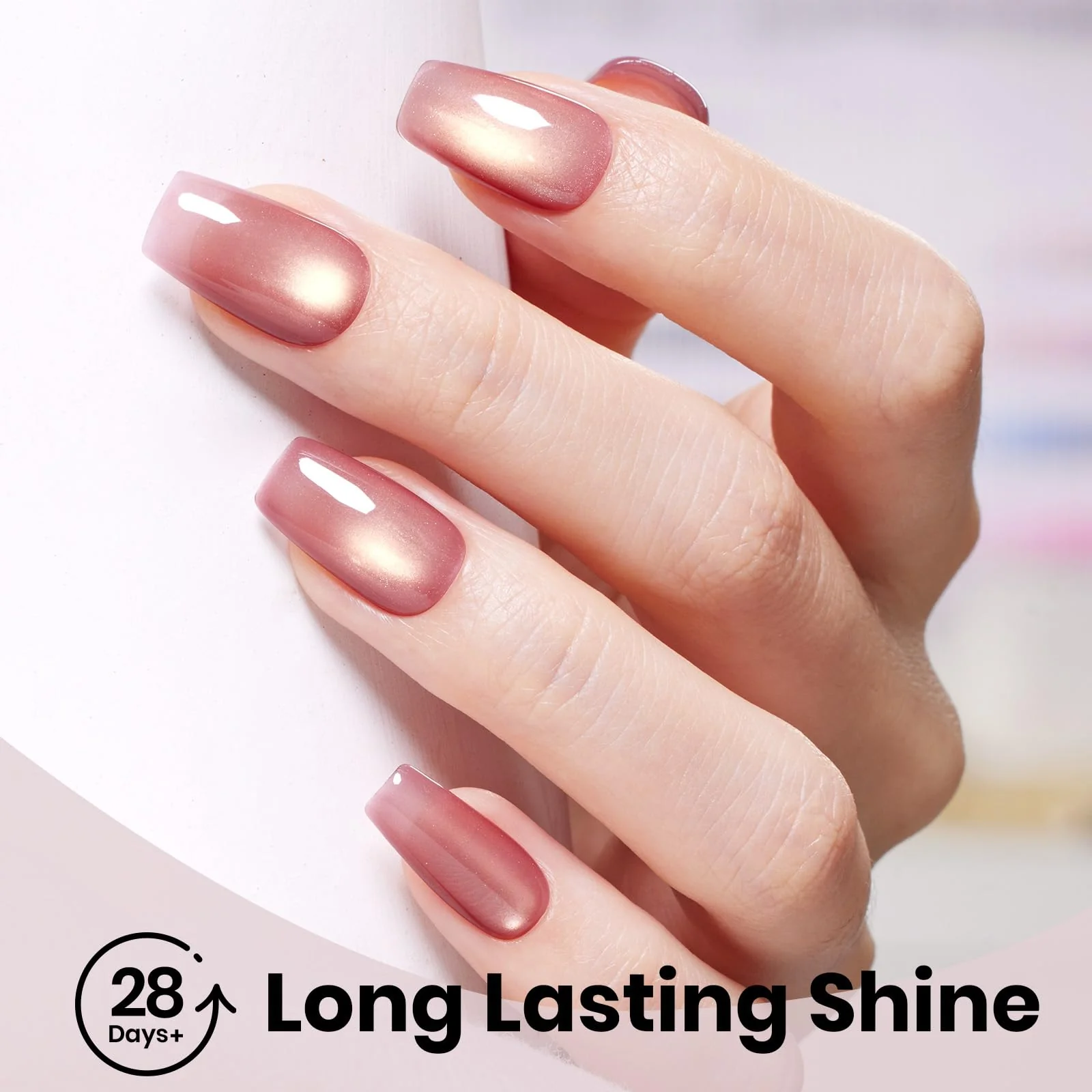 Sunlit Champagne  - 15ML Peach Pink Glass Cat Eye with Gold Powder Magnetic Glitter Gel Polish - Image 5