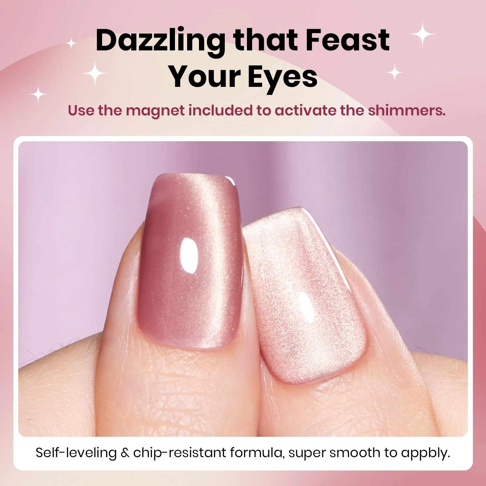 Sunlit Champagne  - 15ML Peach Pink Glass Cat Eye with Gold Powder Magnetic Glitter Gel Polish - Image 6