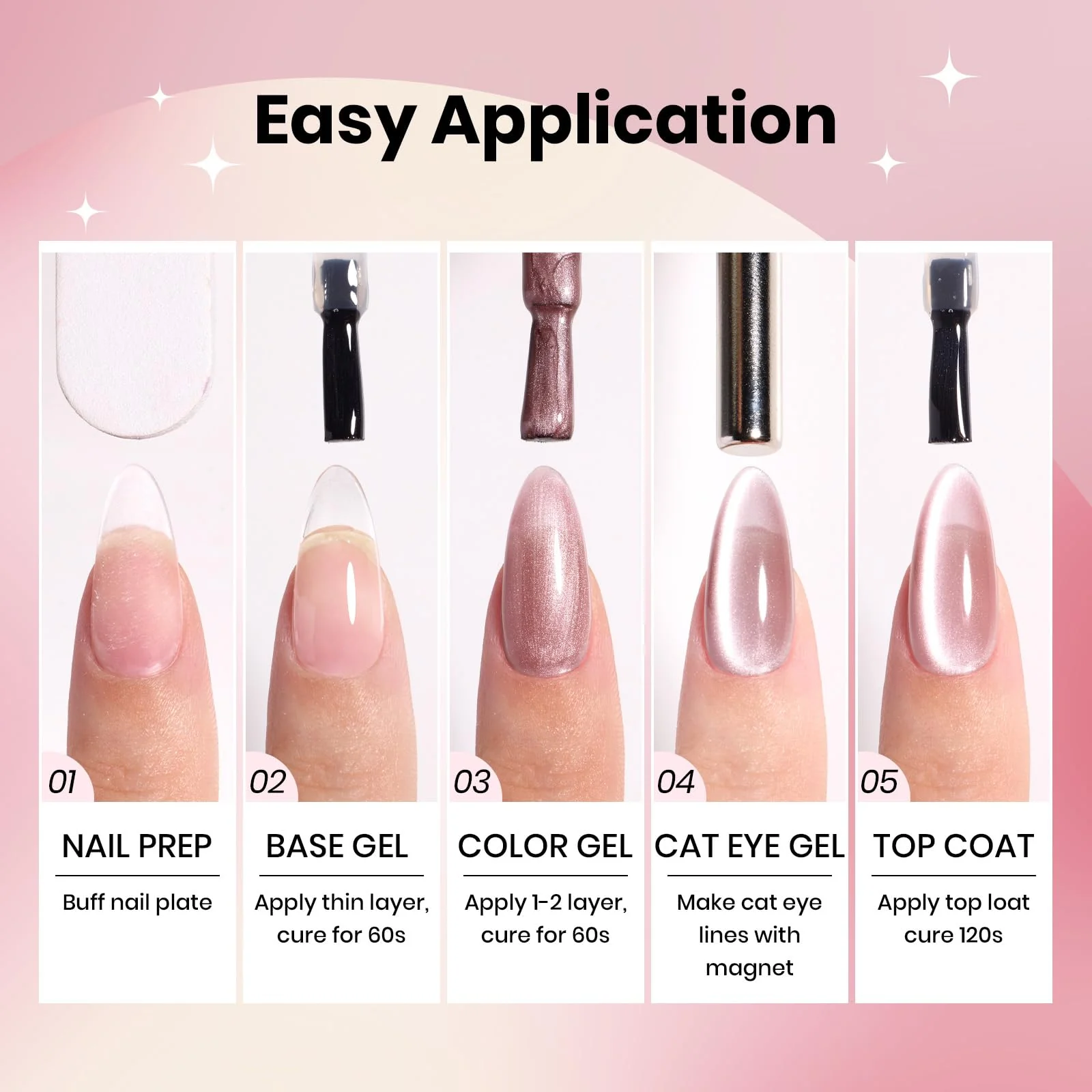 Sunlit Champagne  - 15ML Peach Pink Glass Cat Eye with Gold Powder Magnetic Glitter Gel Polish - Image 8