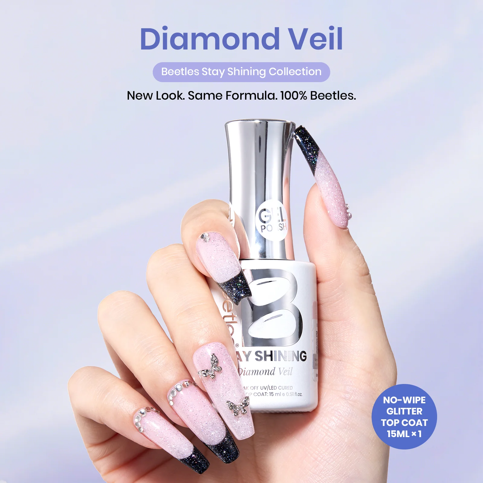 Beetles Stay Shining Gel Polish Diamond Veil - 15ml of Ethereal Shine - Image 2