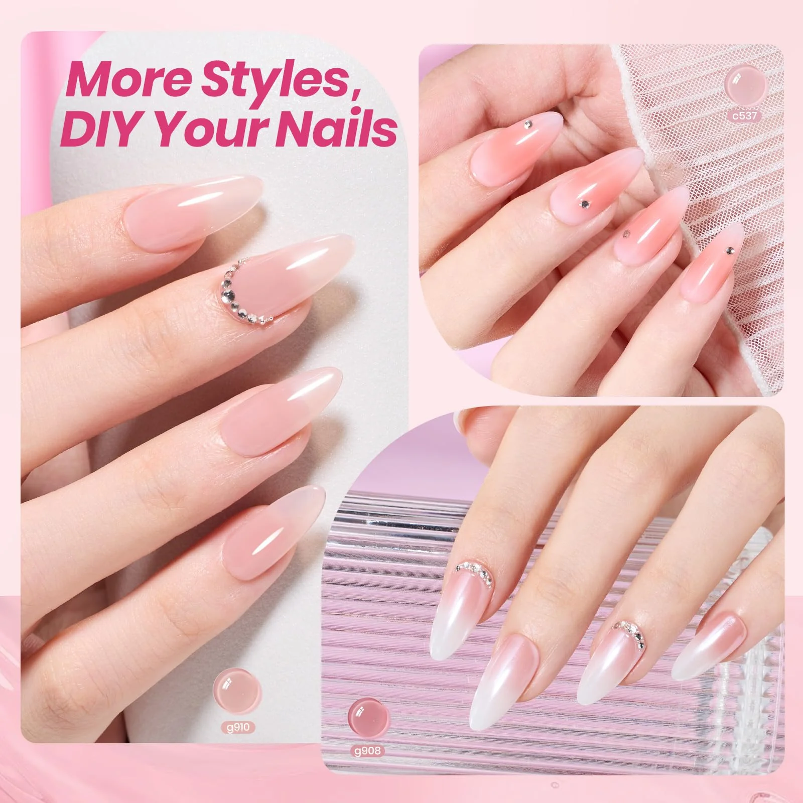 Translucent Tinted Crystal Finish 20 Colors Jelly Nude Nail Gel Nail Polish Set - Image 3