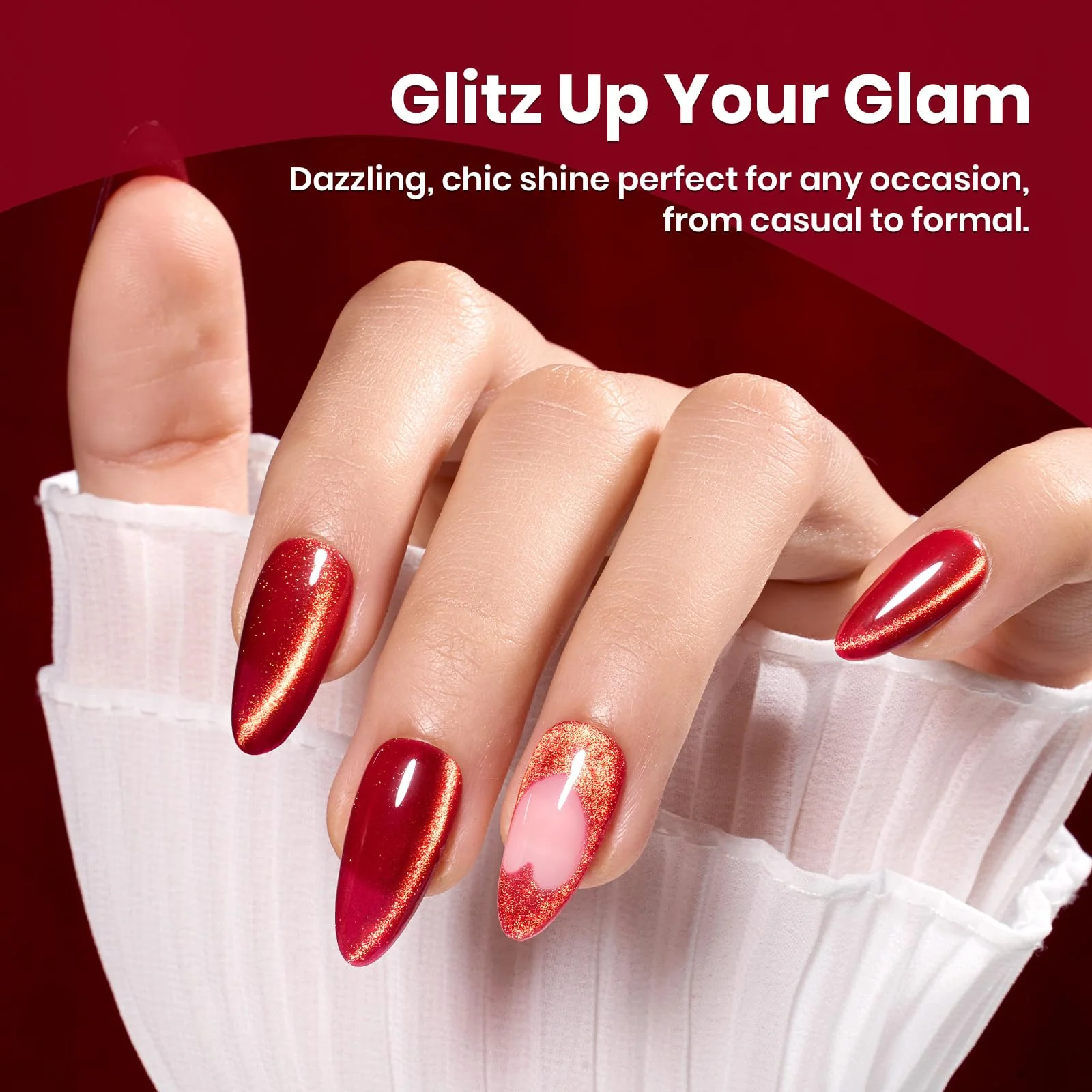 Twilight Toast Nails - 15ML Cherry Red Glass Magnetic Cat Eye Glitter Gel Nail Polish - Image 3