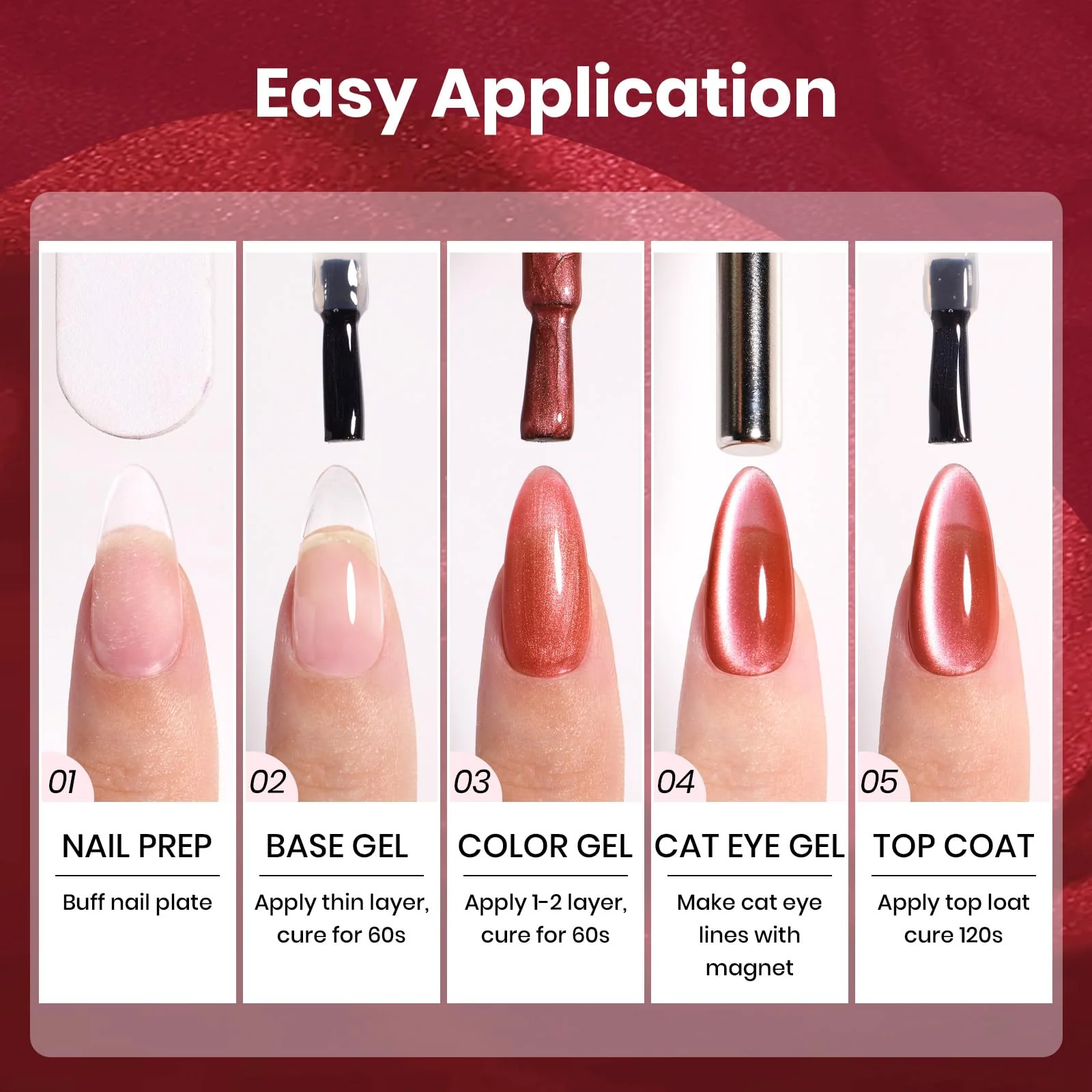 Twilight Toast Nails - 15ML Cherry Red Glass Magnetic Cat Eye Glitter Gel Nail Polish - Image 8