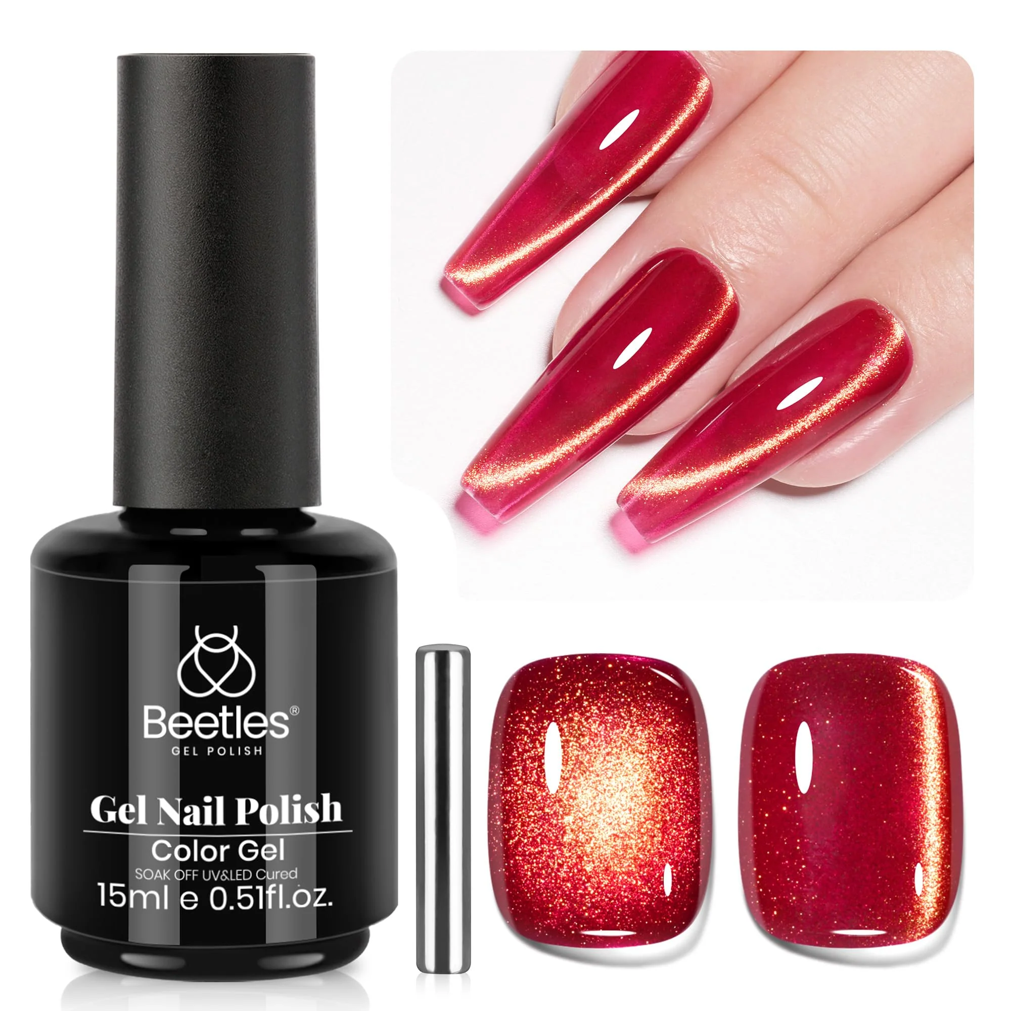 Twilight Toast Nails - 15ML Cherry Red Glass Magnetic Cat Eye Glitter Gel Nail Polish - Image 9
