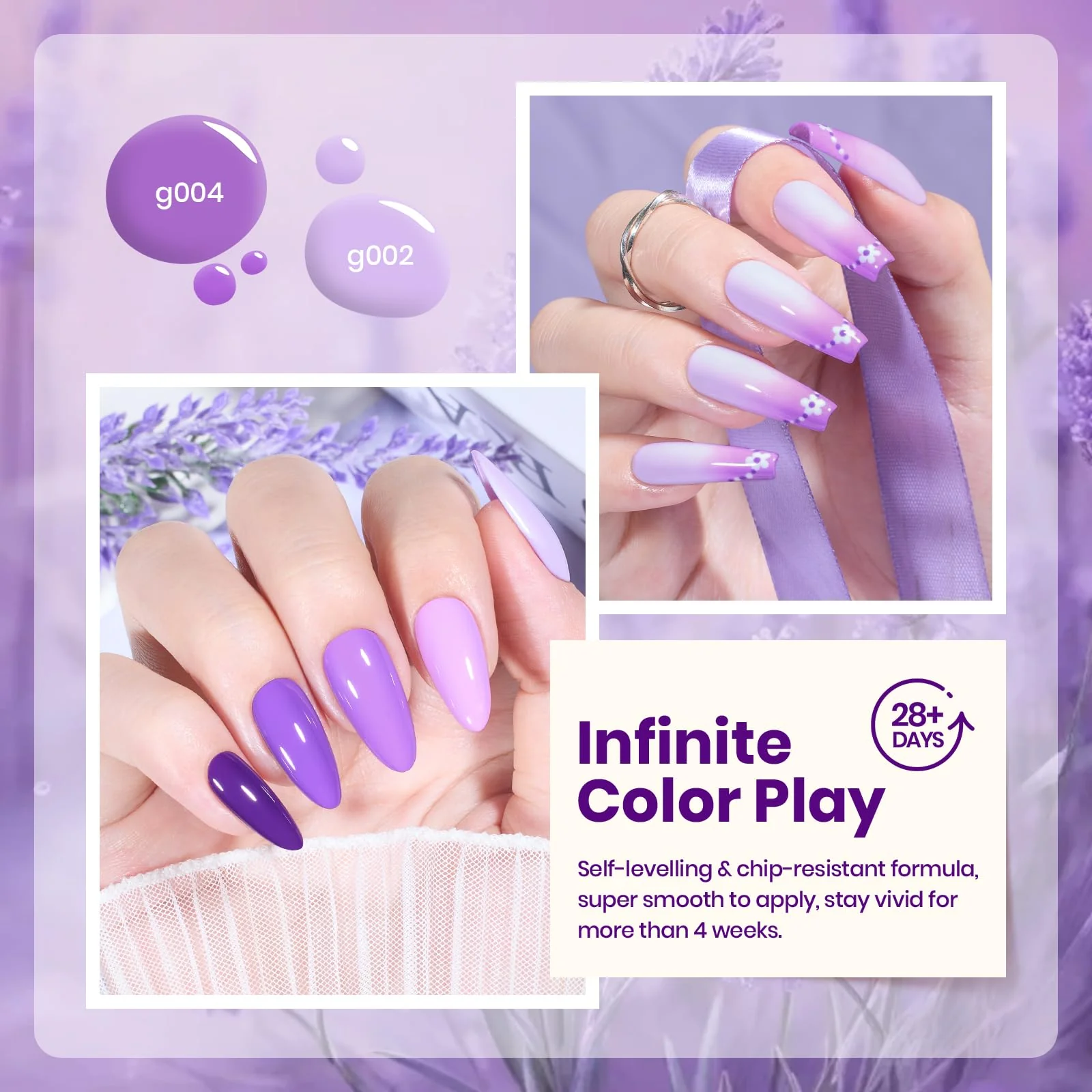 Violet Letter -  6 Colors Light and Dark Purple Colors Gel Nail Set Polish - Image 3